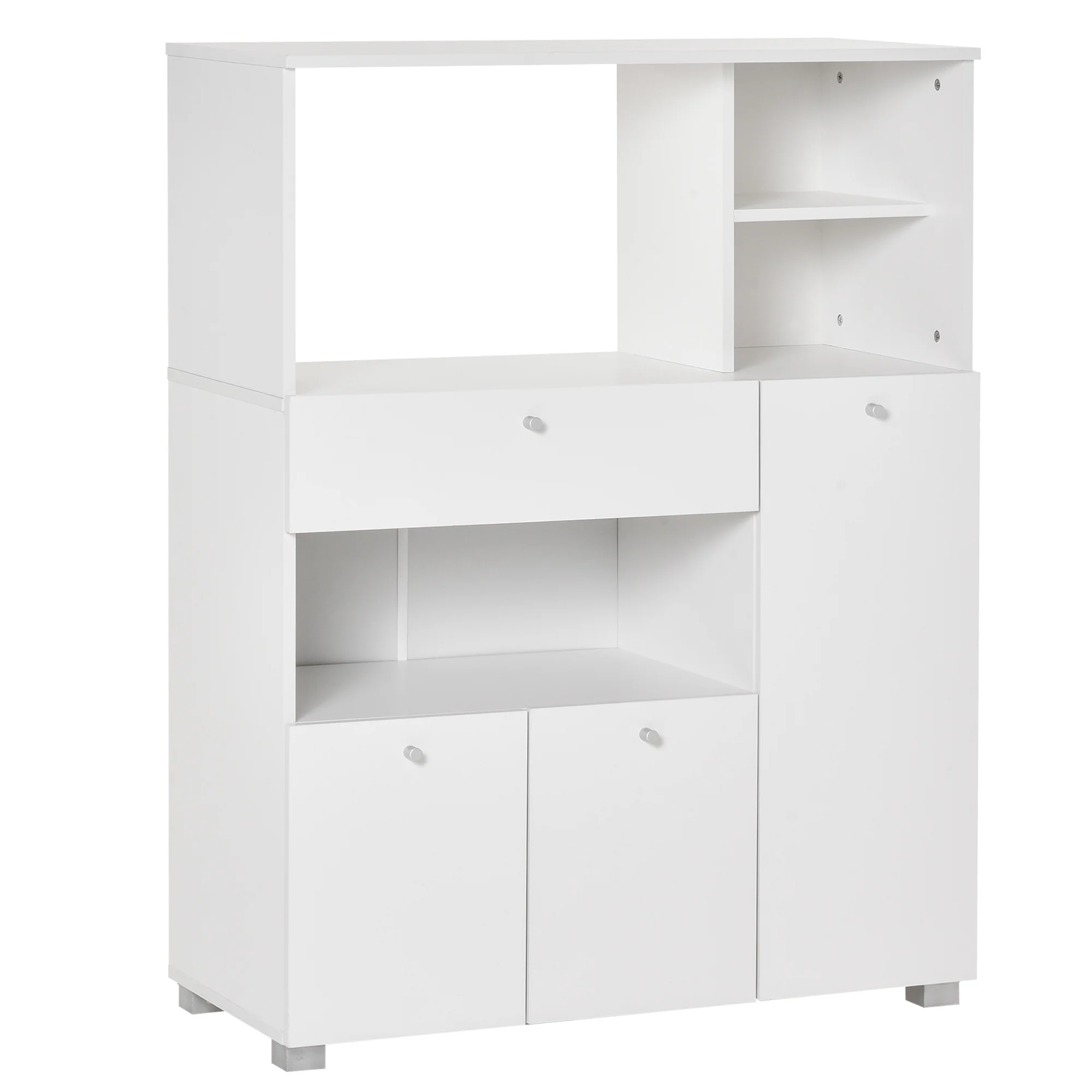 Meuble de micro-onde armoire cuisine meuble de rangement multi-rangements buffet avec 2 placards 4 niches tiroir coulissant dim. 90L x 40l x 120H cm en bois blanc - Image 2