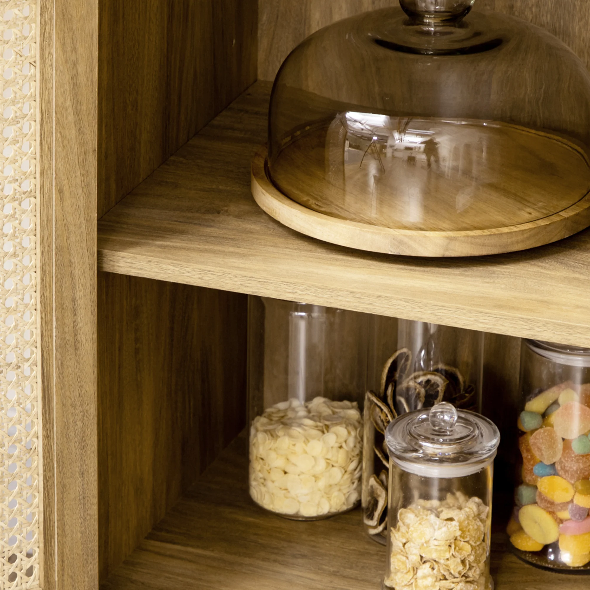 Meuble de rangement buffet 1 porte cannage effet bois - dim. 80L x 39l x 70H cm - Image 10