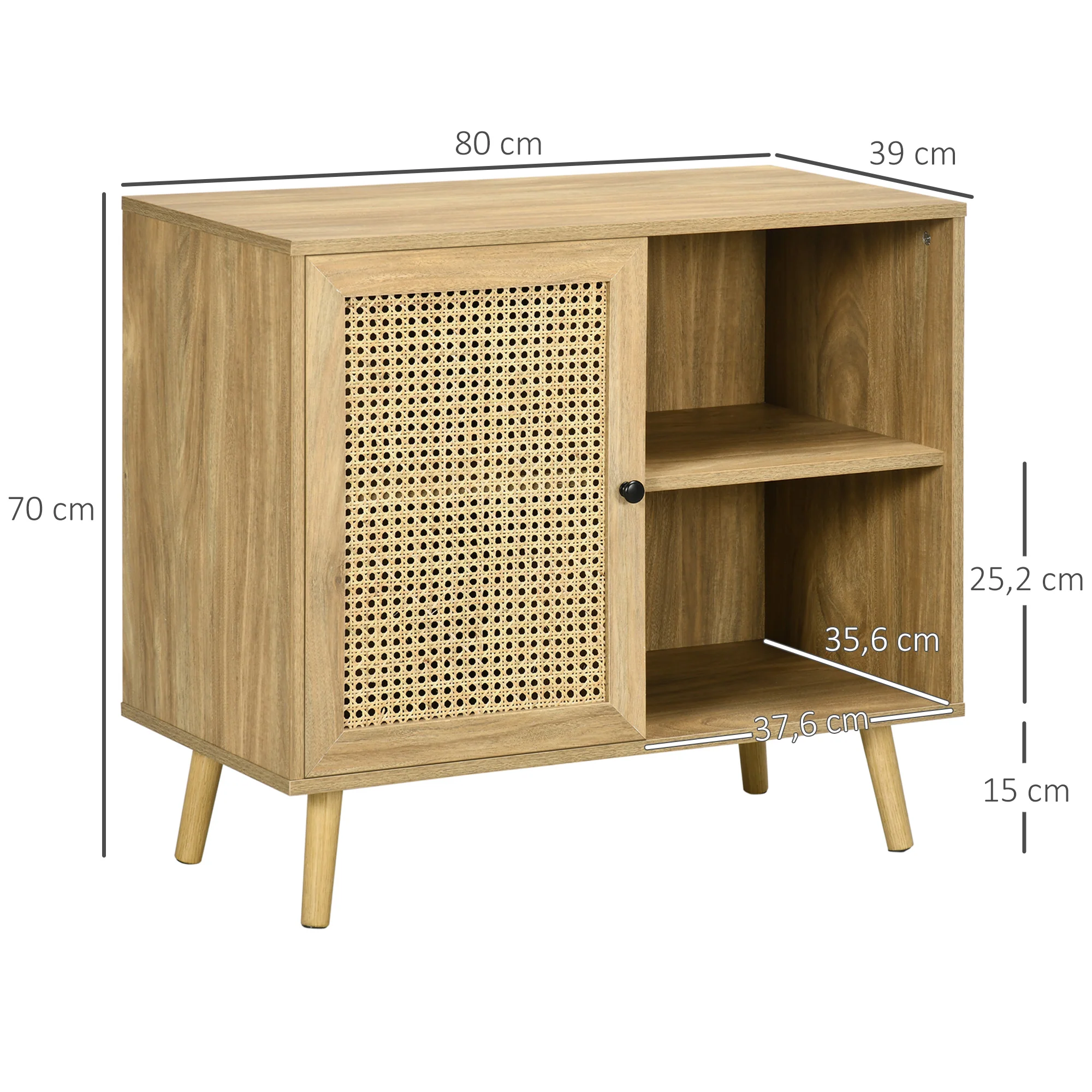 Meuble de rangement buffet 1 porte cannage effet bois - dim. 80L x 39l x 70H cm - Image 4