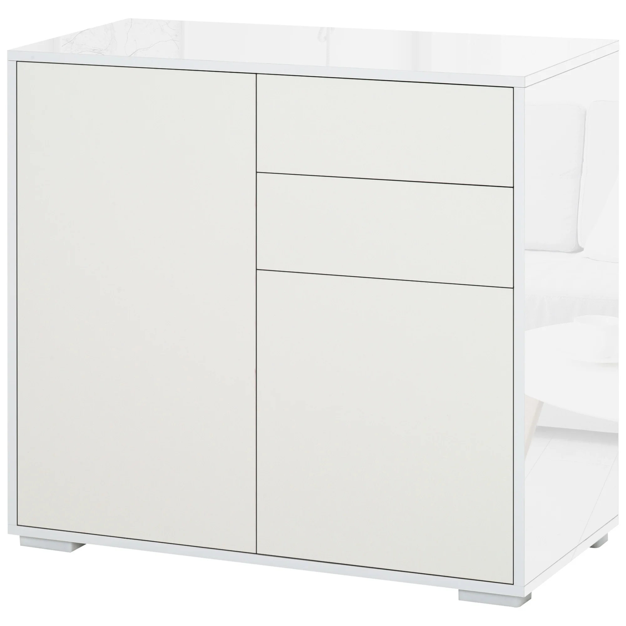 Meuble de rangement buffet commode armoire de rangement avec 2 tiroirs et 2 placards à portes, étagères réglables, pour salon, cuisine, chambre, 79 x 36 x 74 cm blanc - Image 2