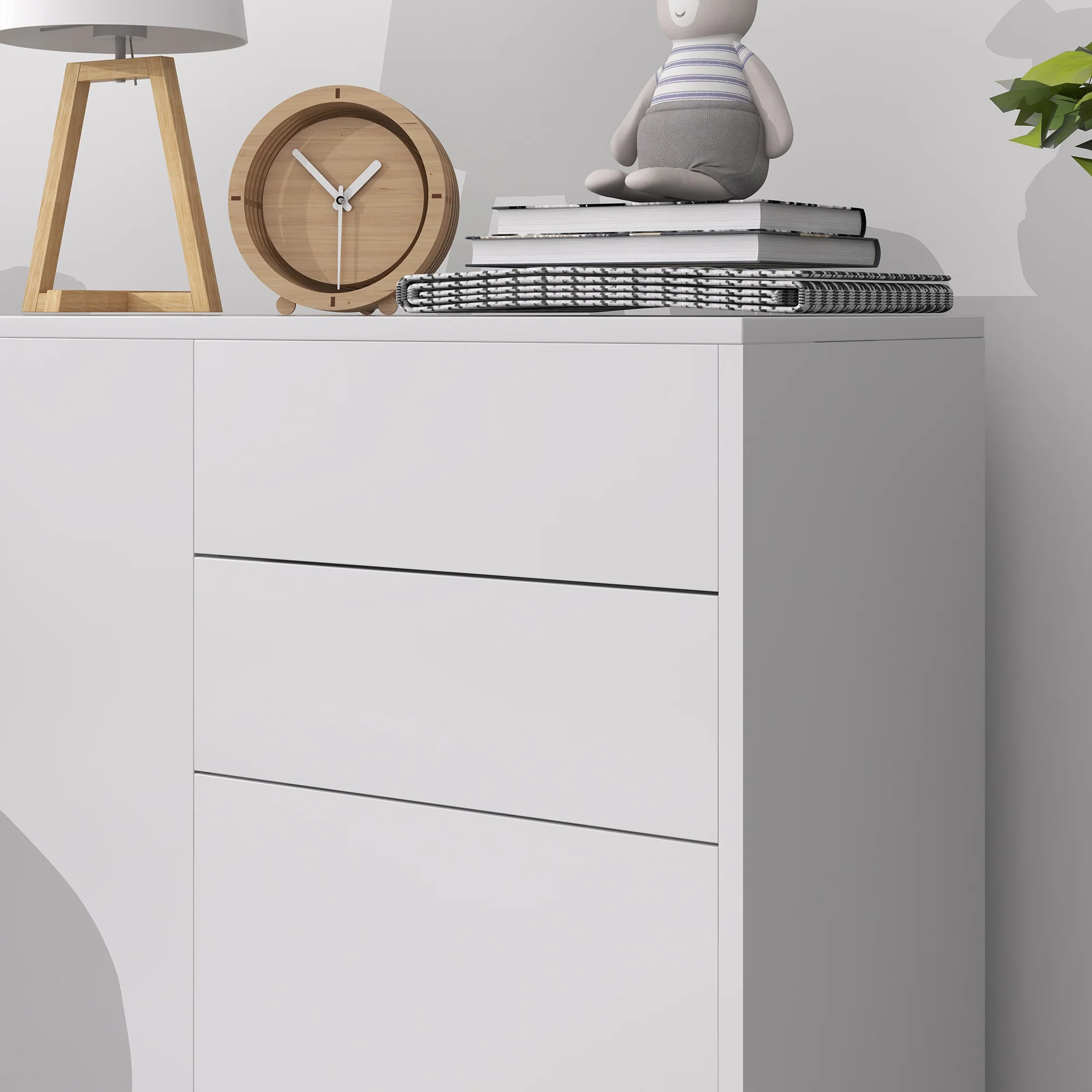 Meuble de rangement buffet commode armoire de rangement avec 2 tiroirs et 2 placards à portes, étagères réglables, pour salon, cuisine, chambre, 79 x 36 x 74 cm blanc brillant - Image 9