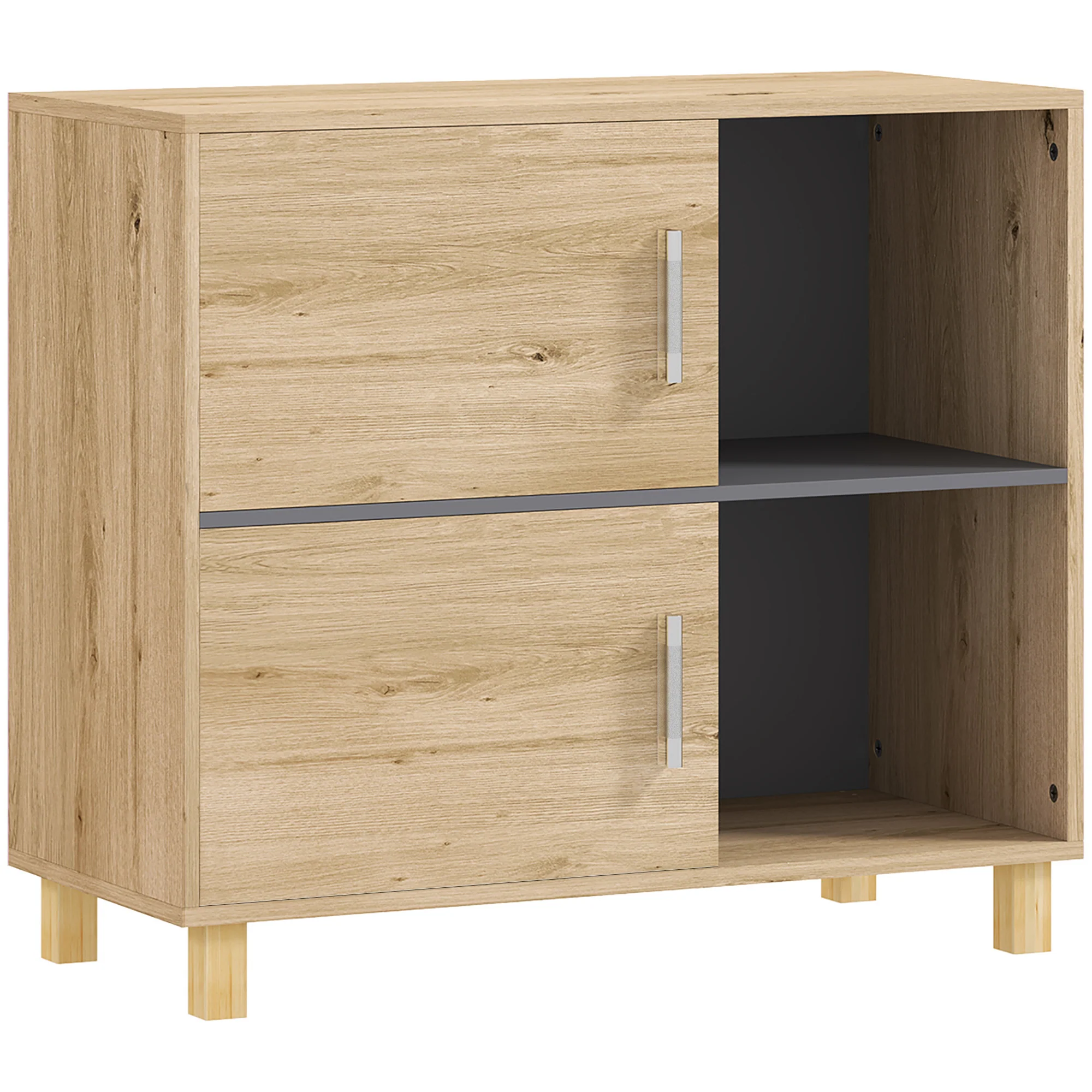 Meuble de salle de bain, meuble de rangement avec compartiments ouverts et placard, armoire salle de bain dim. 80l x 35P x 70H cm, bois naturel - Image 11
