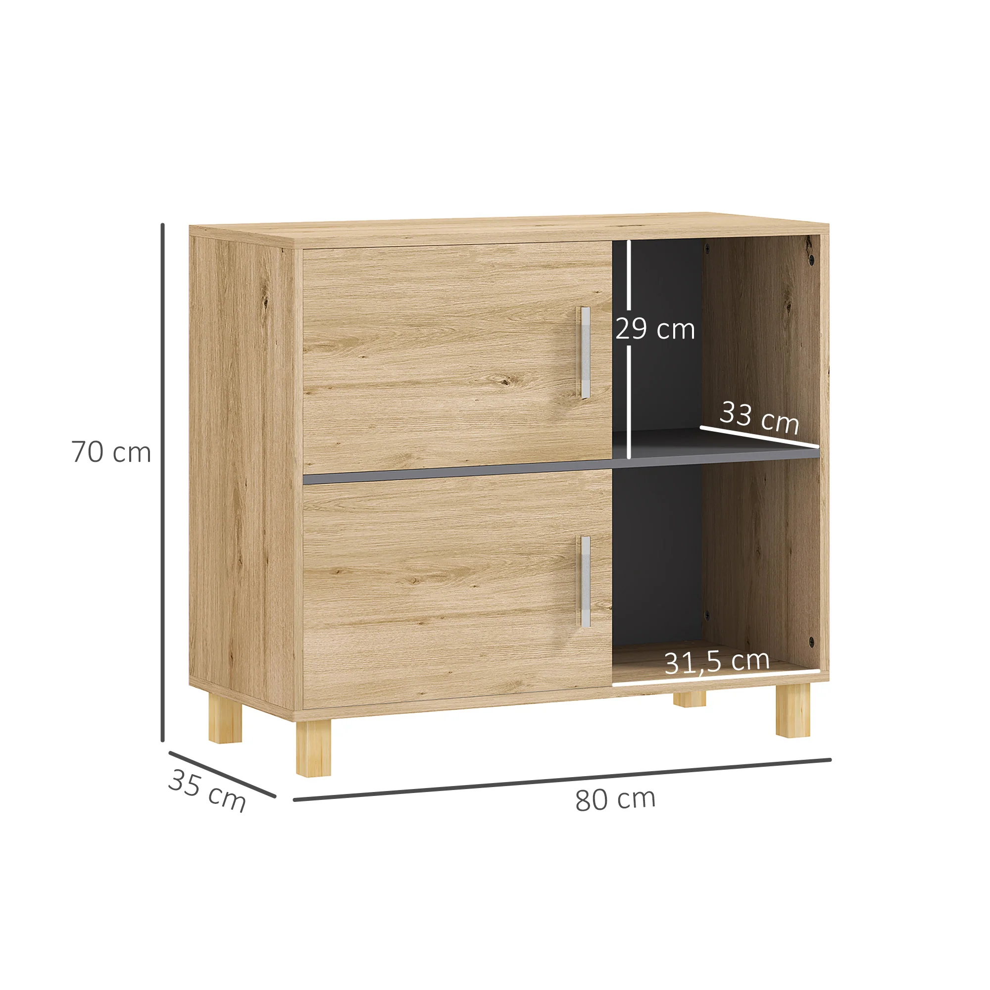 Meuble de salle de bain, meuble de rangement avec compartiments ouverts et placard, armoire salle de bain dim. 80l x 35P x 70H cm, bois naturel - Image 4
