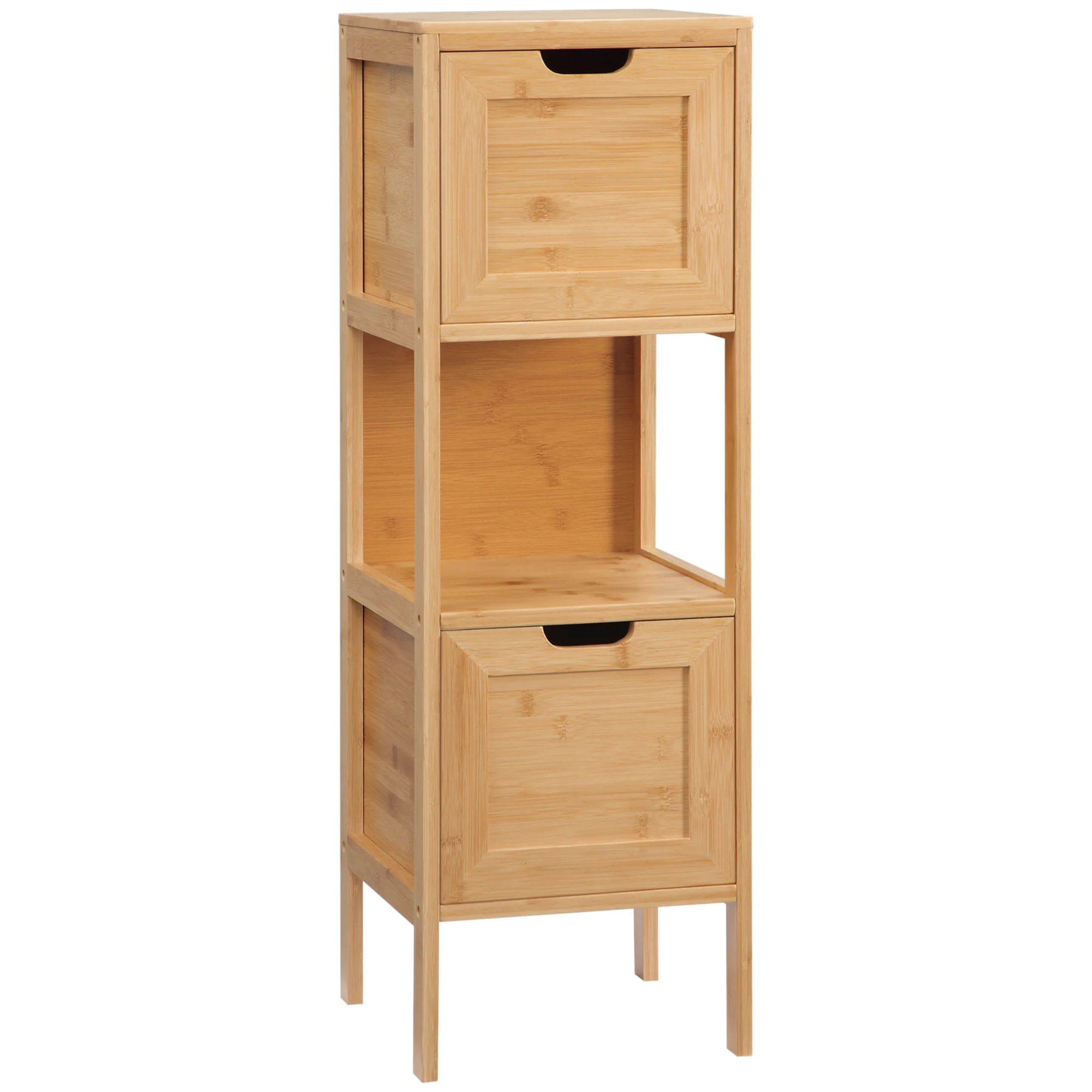 Meuble de salle de bain sur pied meuble de rangement armoire sur pieds en bambou 2 tiroirs amovibles et 1 étagère - design naturel - 30 x 30 x 90 cm naturel - Image 11