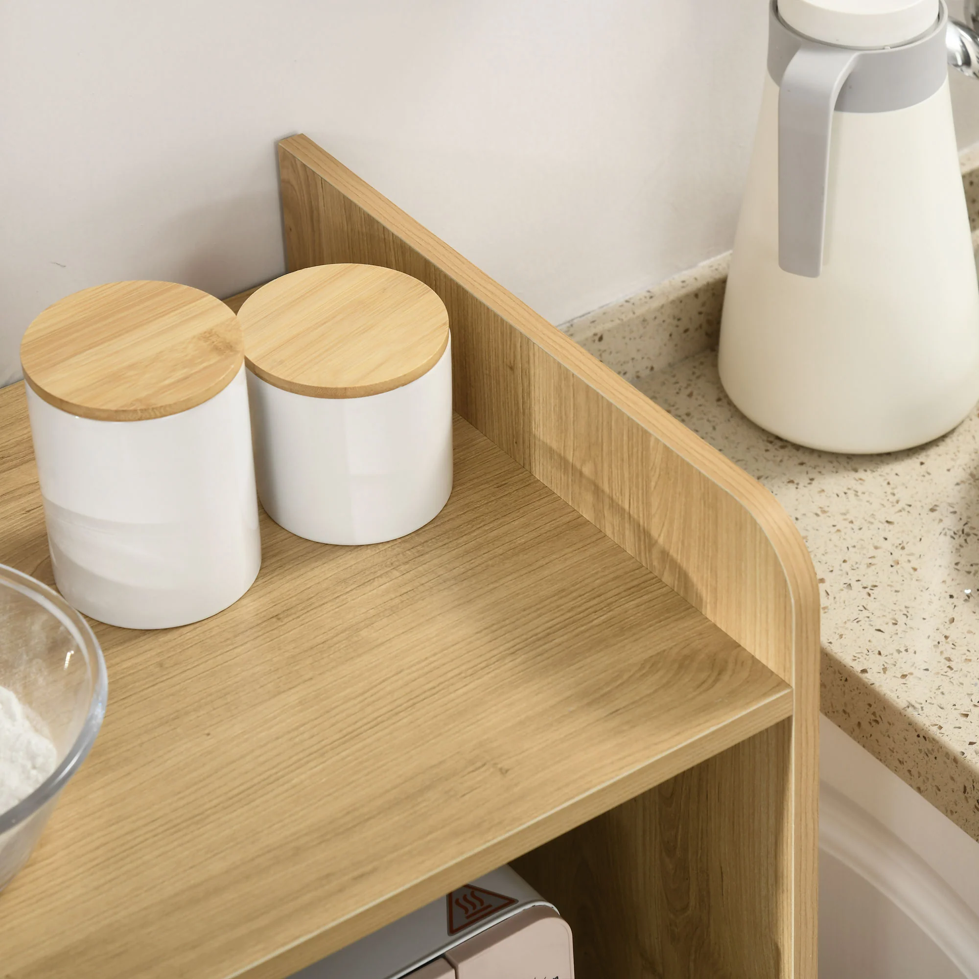 Meuble desserte de cuisine pour micro-ondes style scandinave avec placard, tiroir, étagère réglable - 58 x 40 x 118 cm - naturel et blanc - Image 9