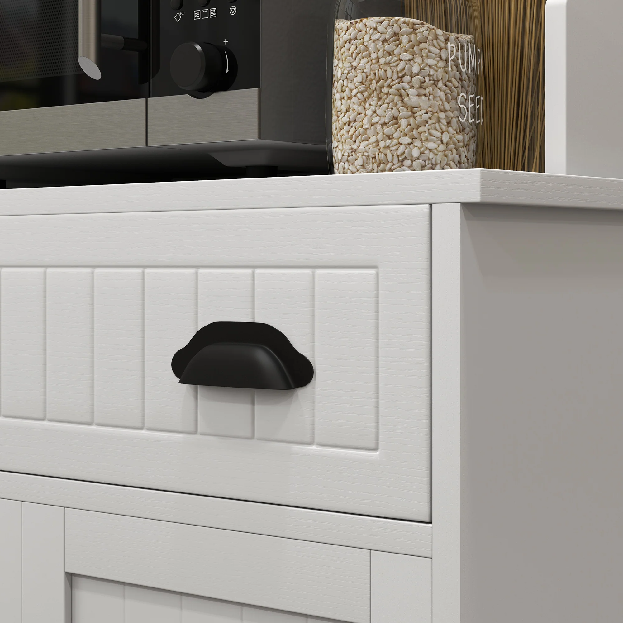 Meuble micro-ondes, armoire cuisine, étagère réglable sur 3 niveaux, avec espace ouvert, 1 tiroir et placard 2 portes, meuble de cuisine, design moderne, 61 x 35 x 125,4 cm, blanc - Image 9