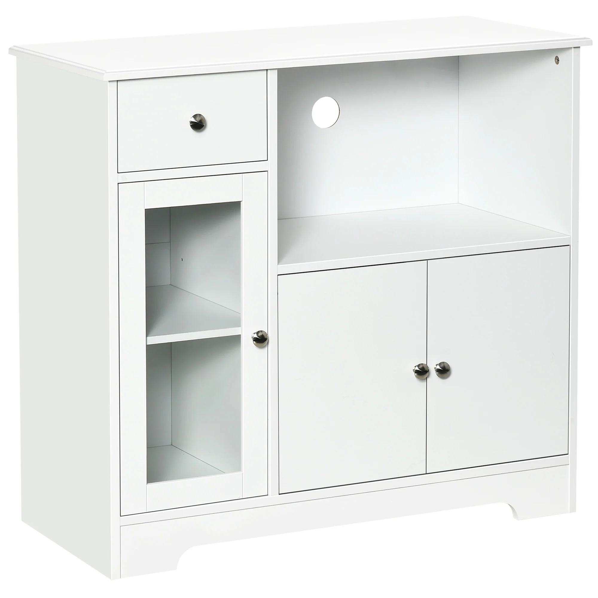 Meuble micro-ondes, buffet cuisine, armoire de rangement, pour cuisine, salle à Manger 90 x 40 x 82 cm verre trempé et bois, blanc - Image 2