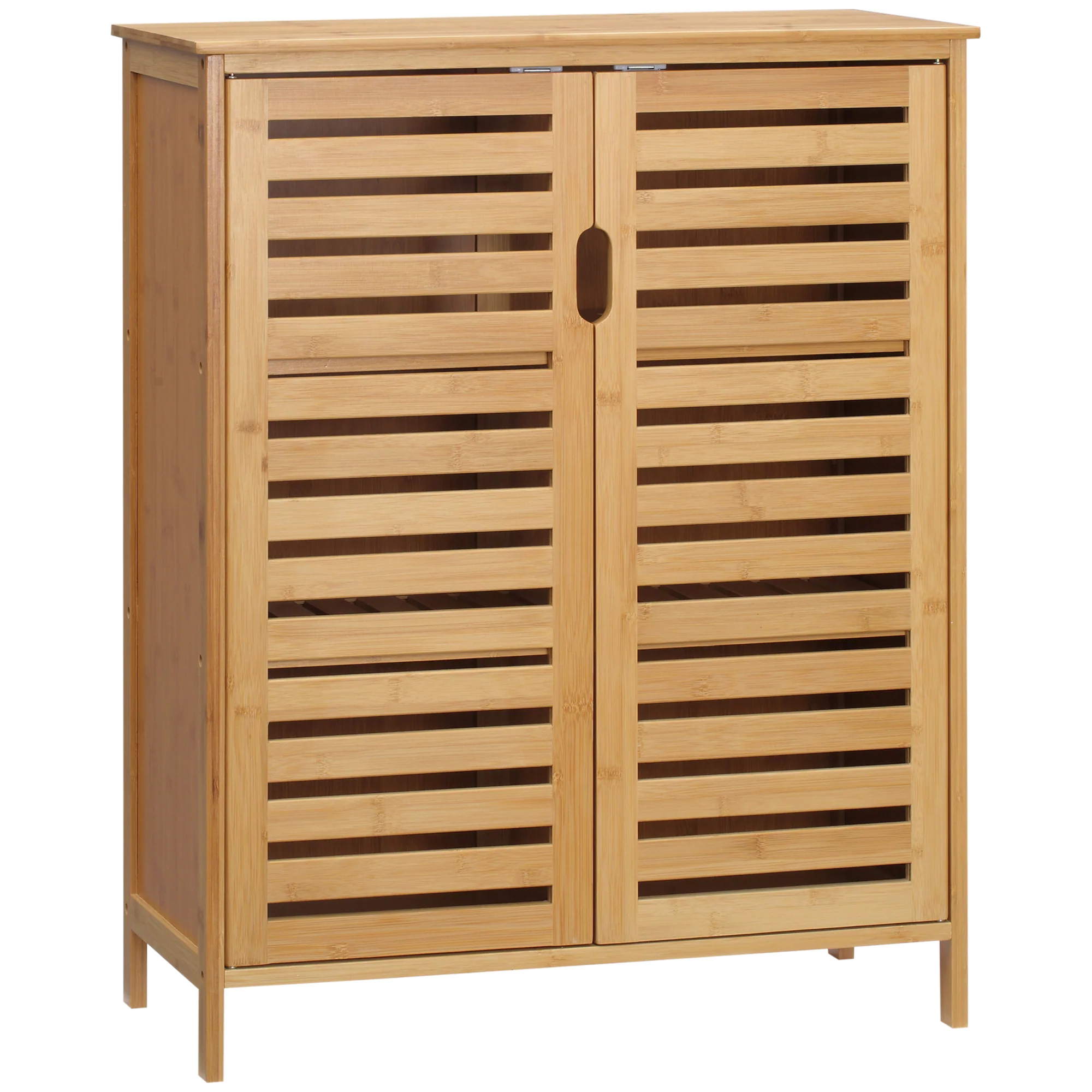 Meuble salle de bain en bambou, armoire salle de bain 3 niveaux avec double porte à lattes, meuble de rangement pour salon, chambre, toilette, 68 x 32 x 86 cm, naturel - Image 11