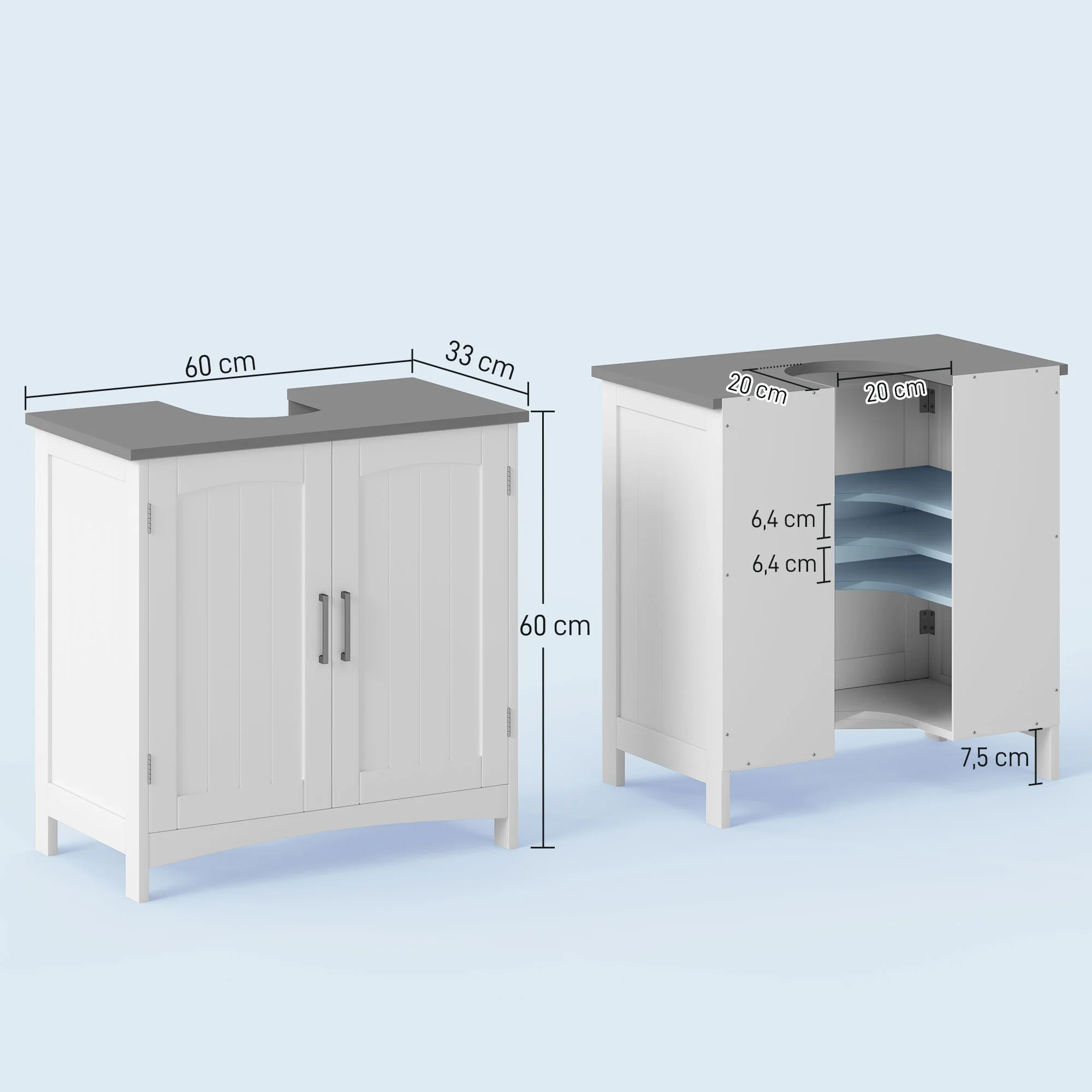 Meuble salle de bain sous lavabo, meuble sous lavabo avec double portes, étagère réglable, 60 x 33 x 60 cm, blanc - Image 4