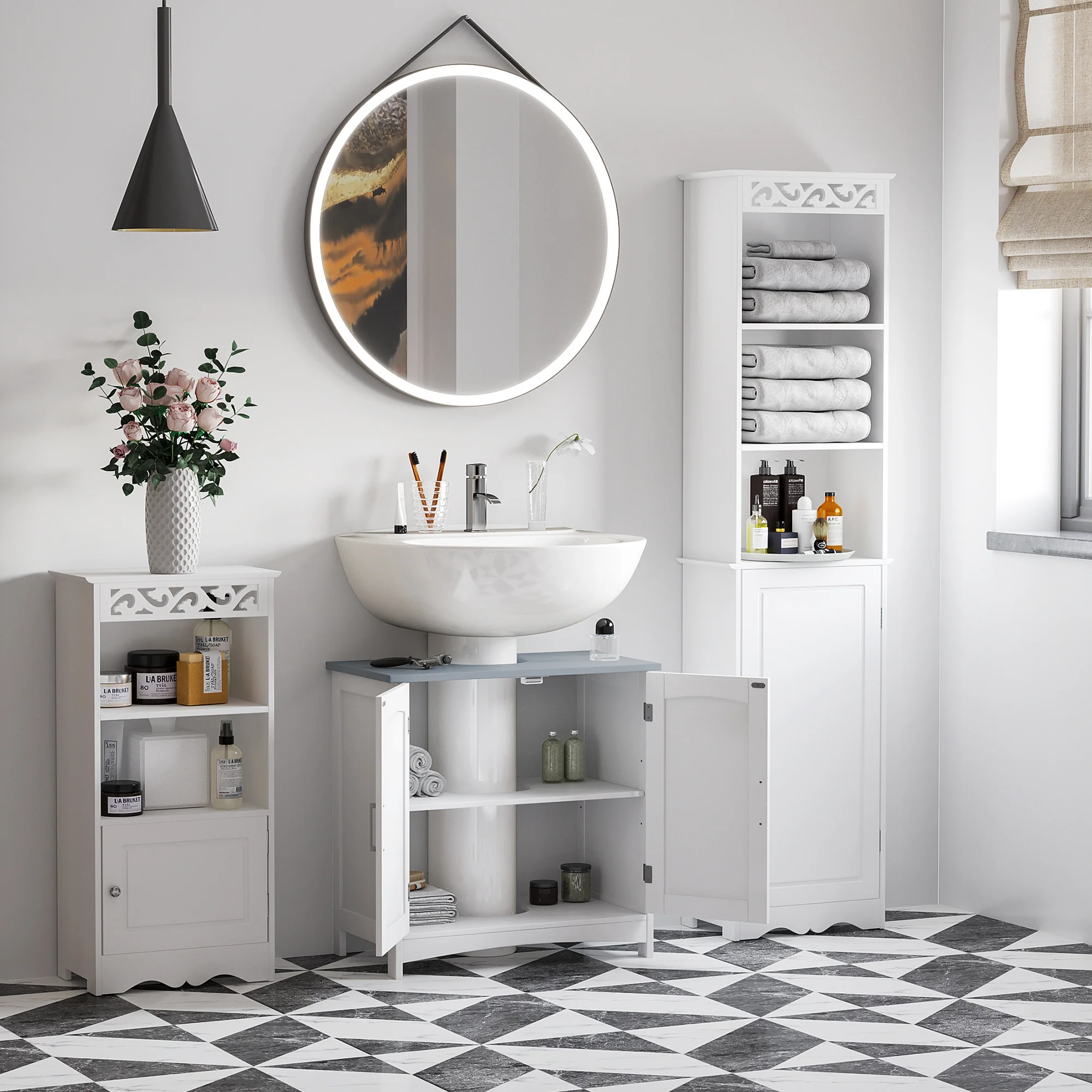 Meuble salle de bain sous lavabo, meuble sous lavabo avec double portes, étagère réglable, 60 x 33 x 60 cm, blanc - Image 8