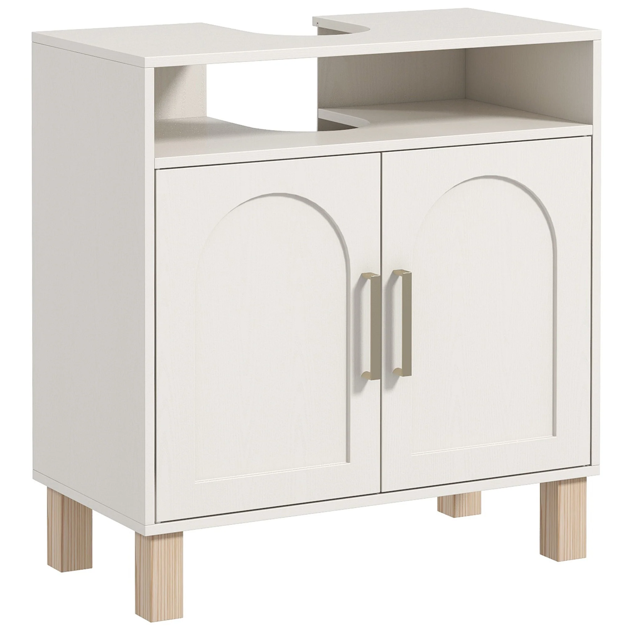 Meuble salle de bain sous lavabo, meuble sous lavabo, étagère ouverte placard 2 portes magnétiques avec étagère réglable, 60 x 30 x 63 cm, blanc - Image 11