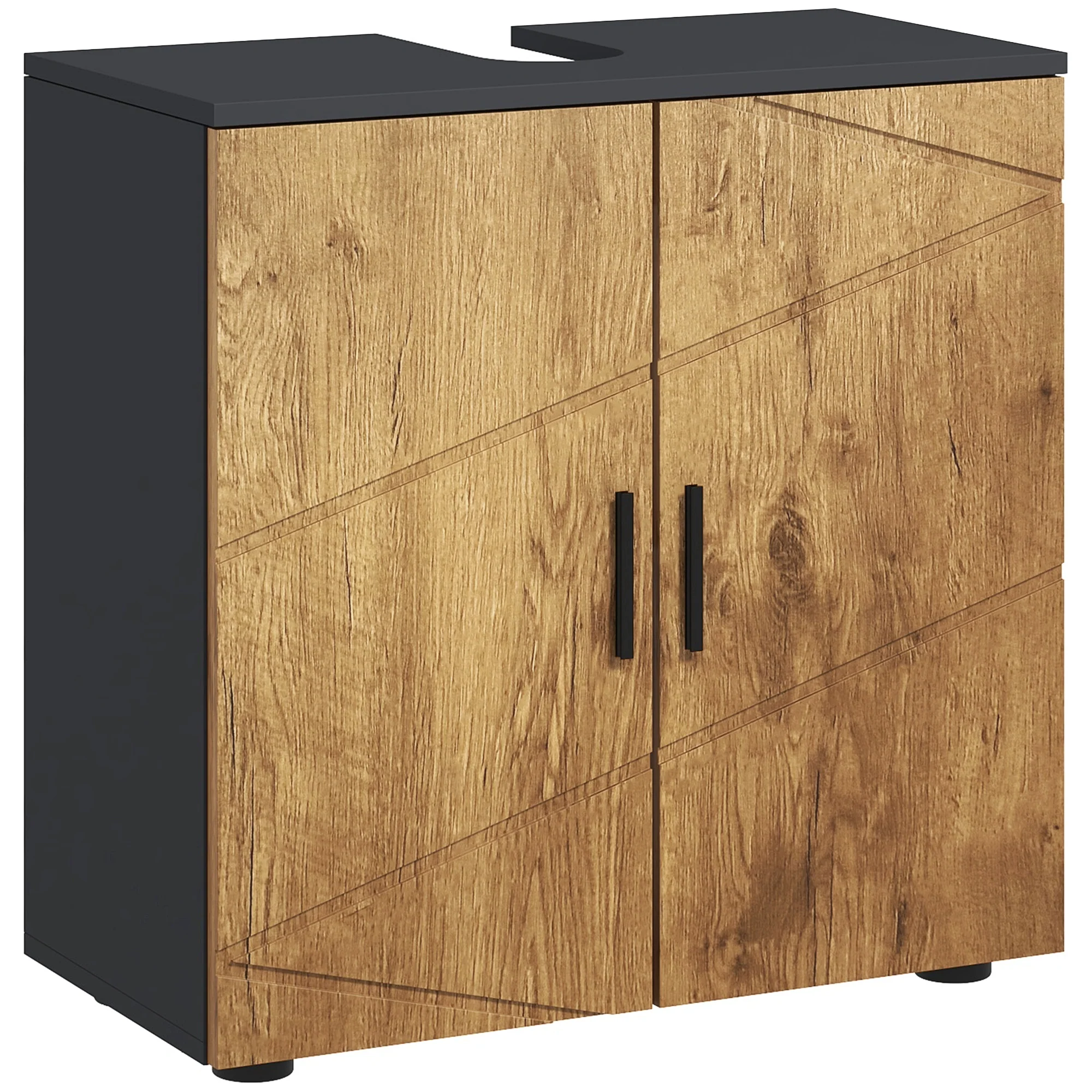 Meuble sous lavabo meuble de salle de bain 2 portes avec étagère réglable armoire de rangement pour vasque 60 x 30 x 60 cm gris anthracite et aspect bois - Image 11