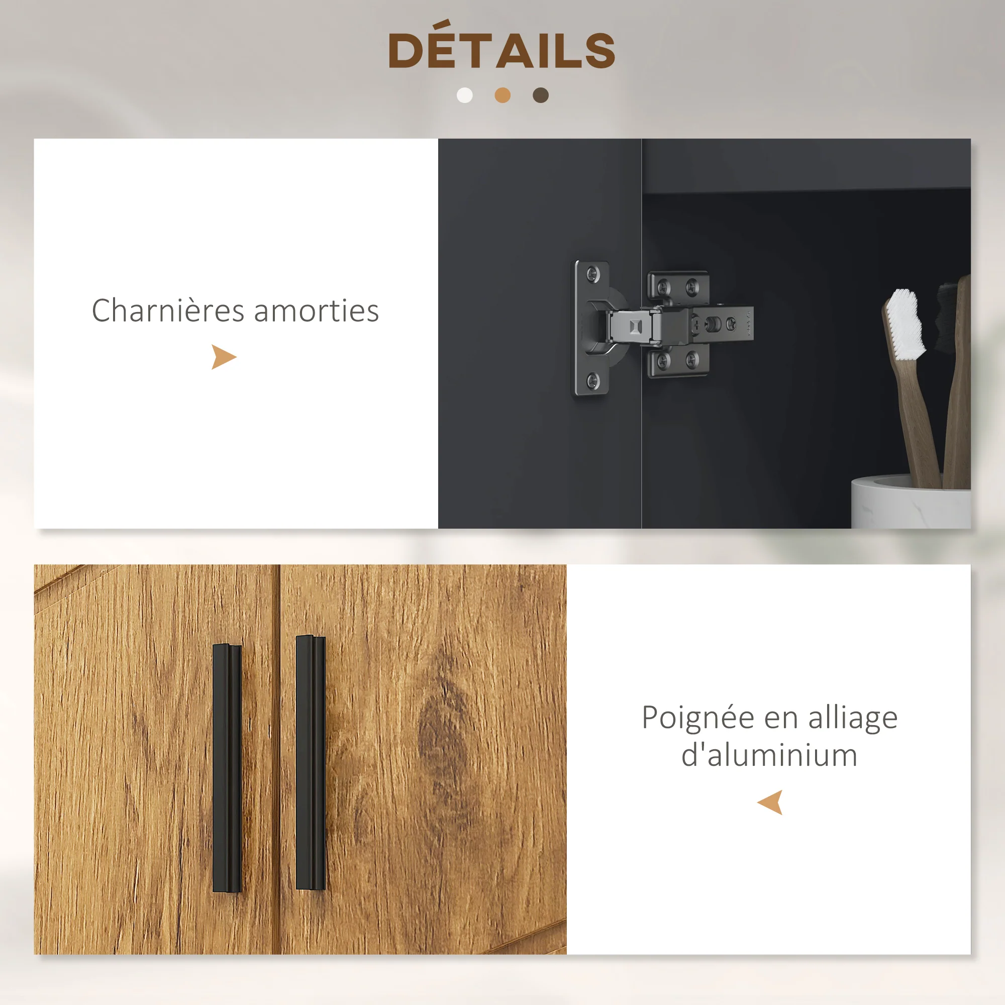 Meuble sous lavabo meuble de salle de bain 2 portes avec étagère réglable armoire de rangement pour vasque 60 x 30 x 60 cm gris anthracite et aspect bois - Image 7
