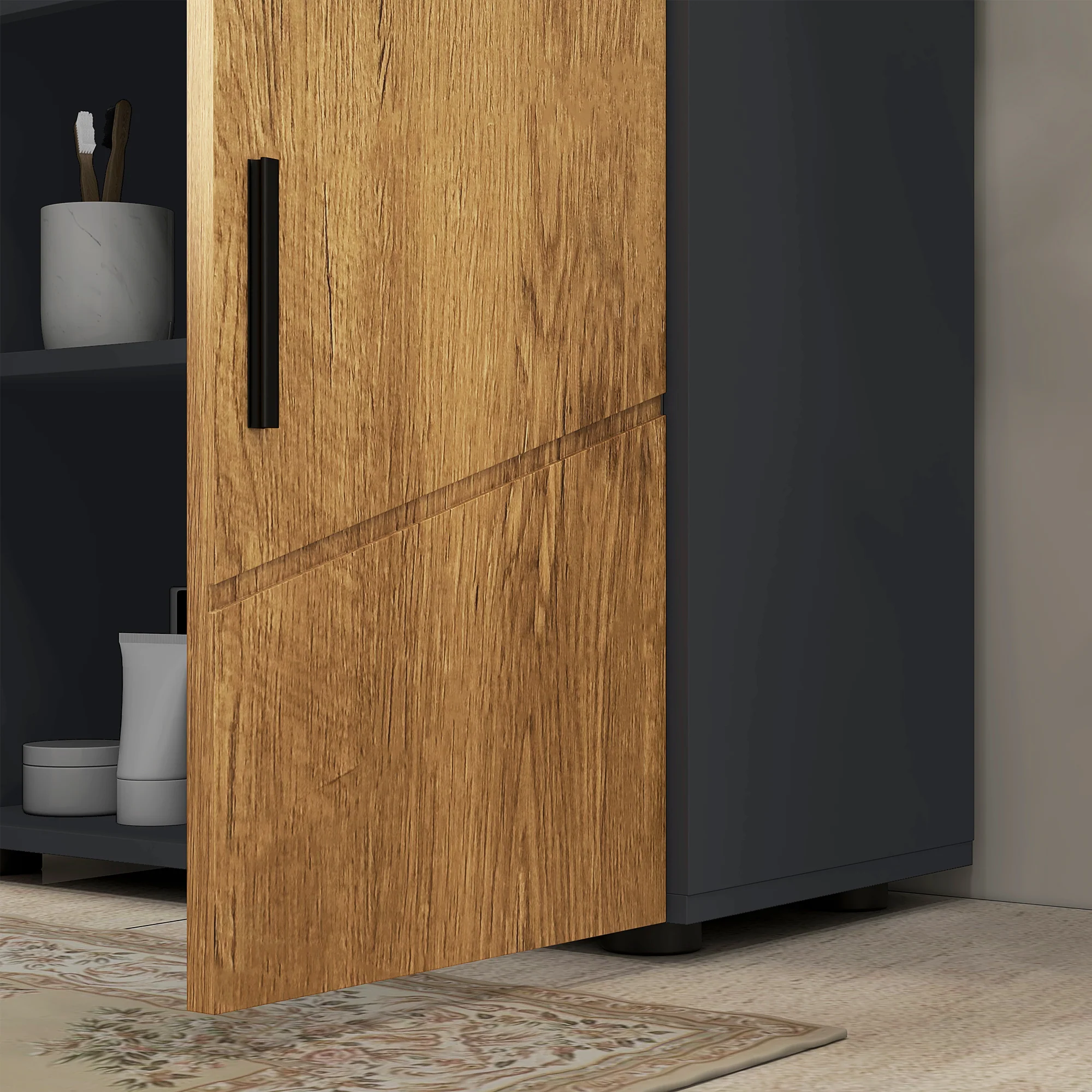 Meuble sous lavabo meuble de salle de bain 2 portes avec étagère réglable armoire de rangement pour vasque 60 x 30 x 60 cm gris anthracite et aspect bois - Image 10