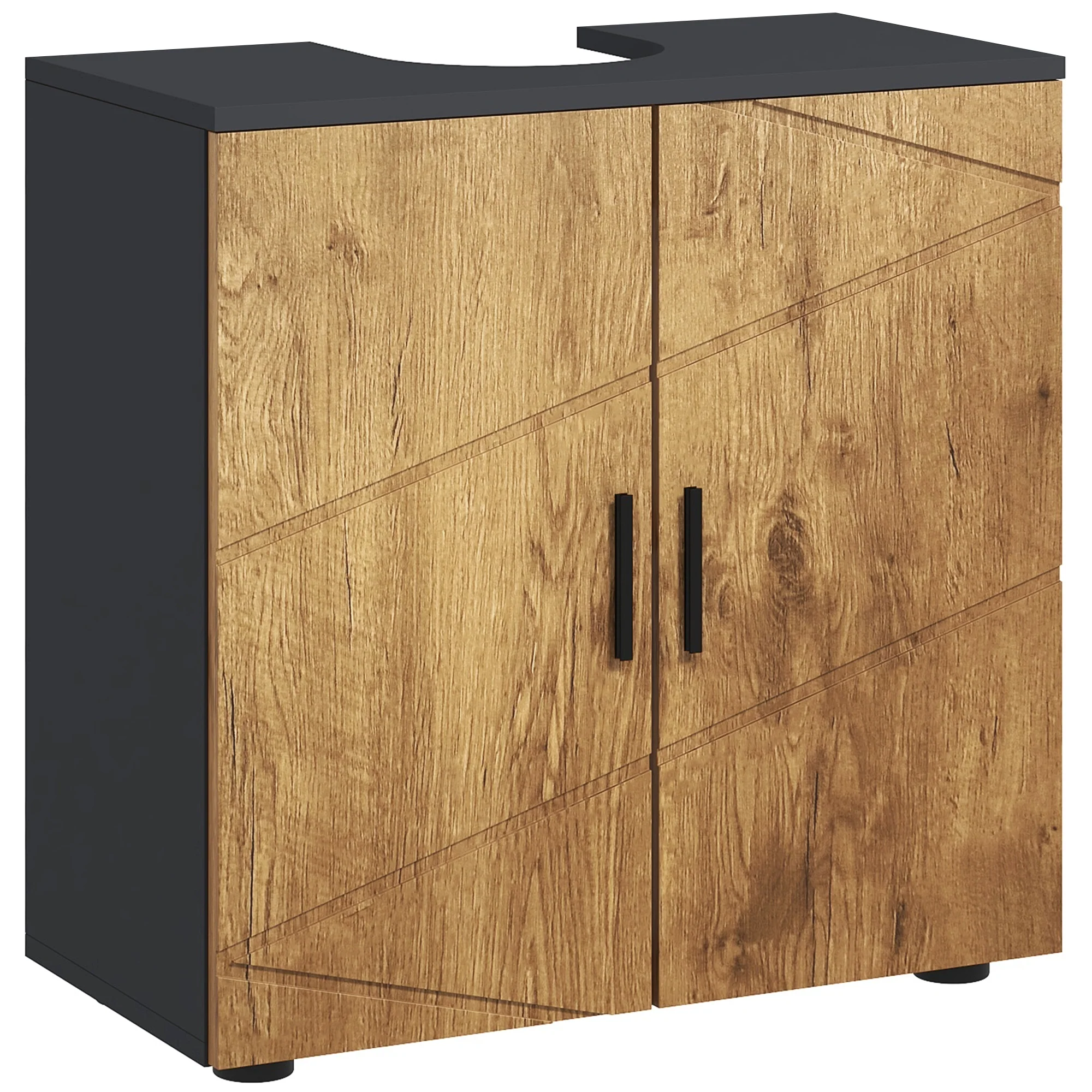 Meuble sous lavabo meuble de salle de bain 2 portes avec étagère réglable armoire de rangement pour vasque 60 x 30 x 60 cm gris anthracite et aspect bois - Image 2