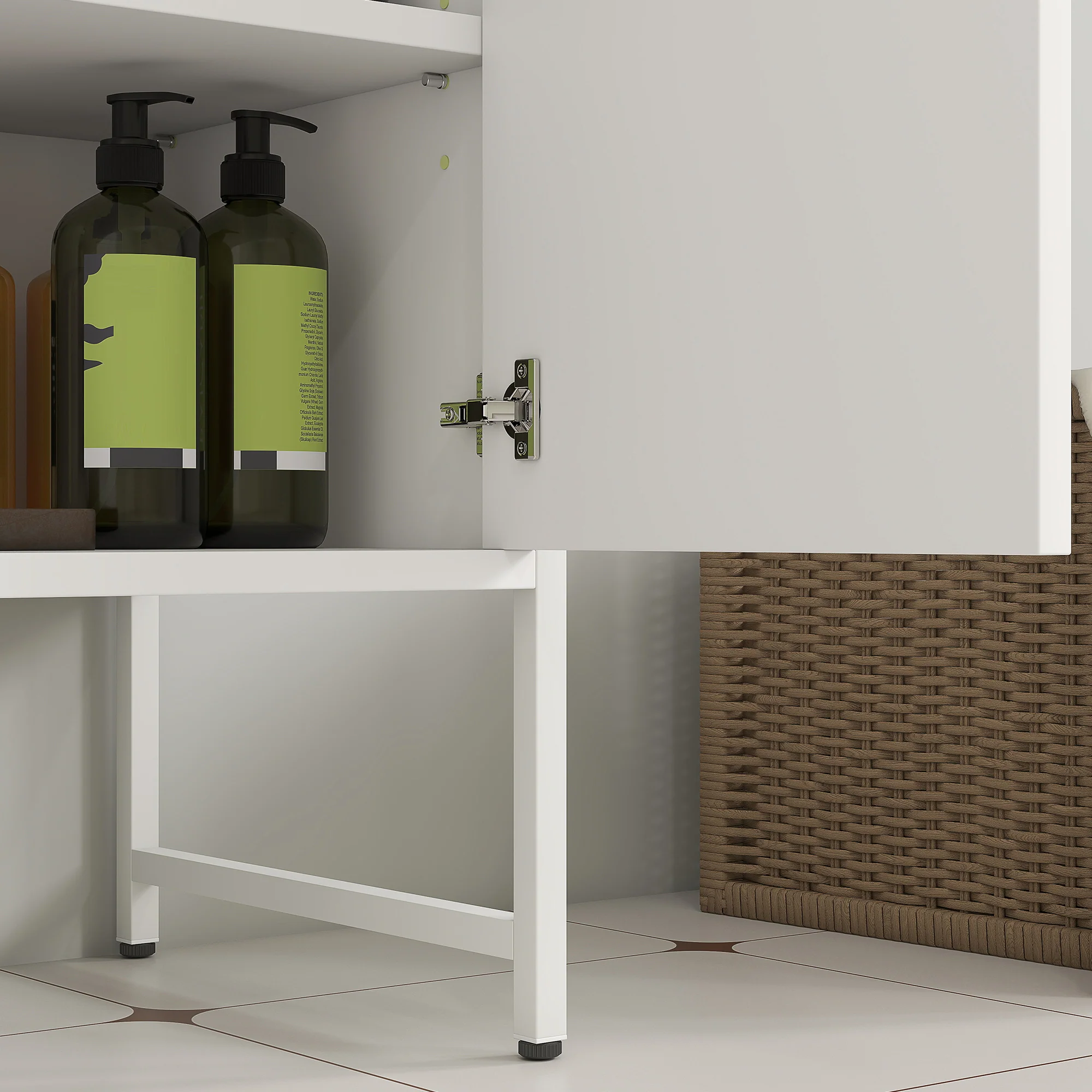 Meuble sous lavabo, meuble de salle de bain avec 2 portes à fermeture douce et étagère réglable, pieds en acier, armoire de salle de bains sous lavabo, 60 x 33 x 60,5 cm, blanc - Image 10