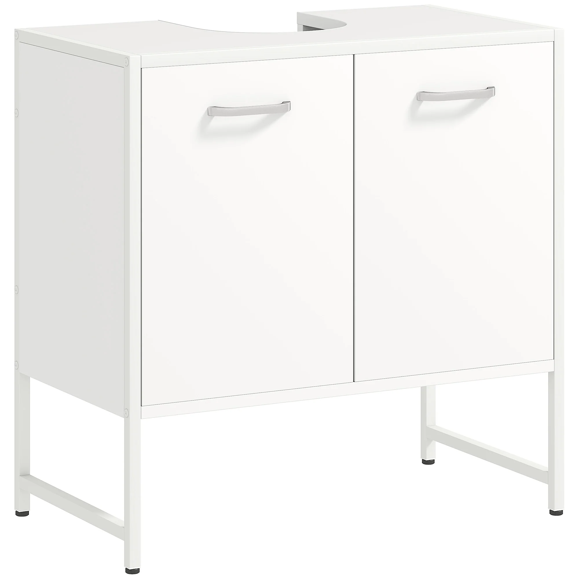Meuble sous lavabo, meuble de salle de bain avec 2 portes à fermeture douce et étagère réglable, pieds en acier, armoire de salle de bains sous lavabo, 60 x 33 x 60,5 cm, blanc - Image 12