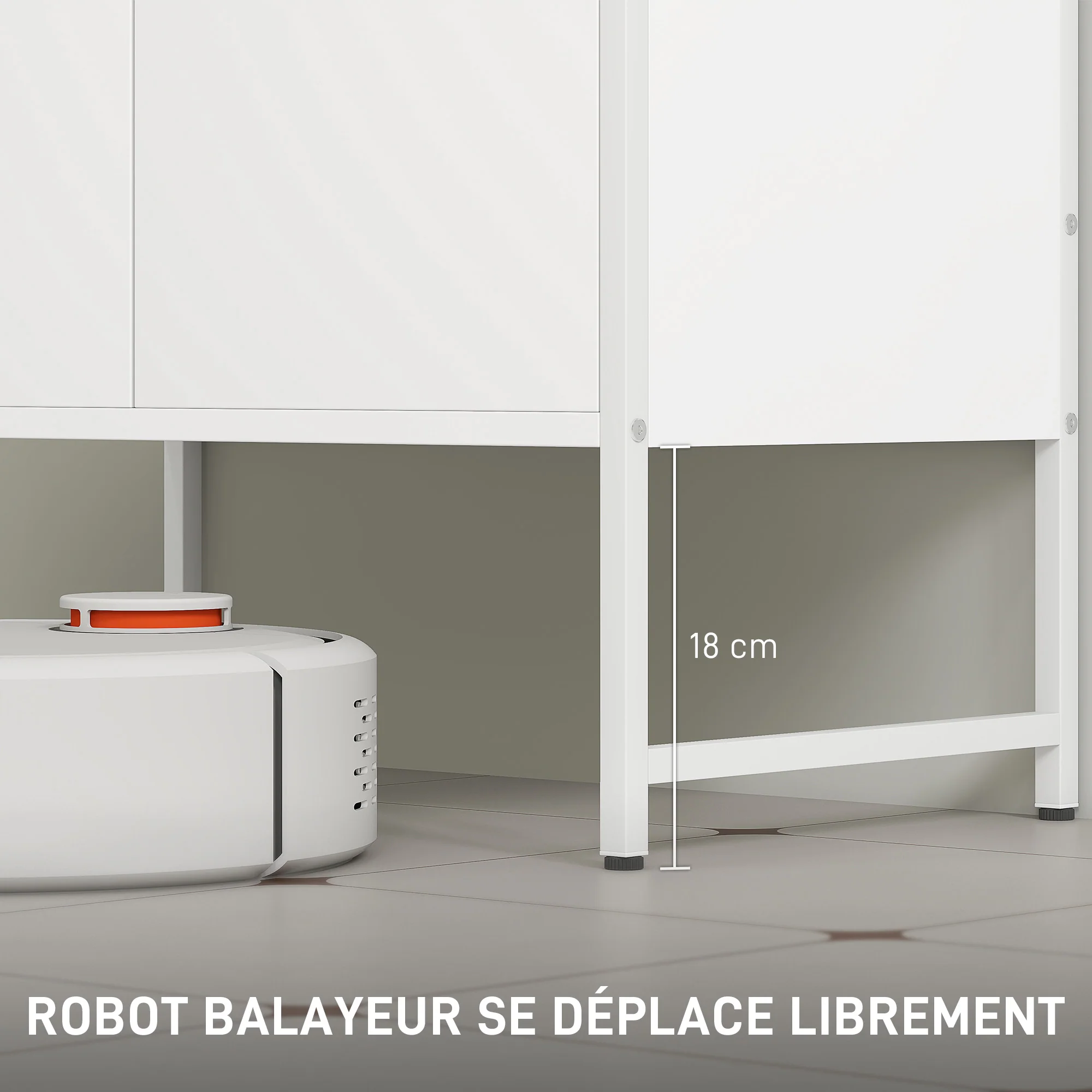 Meuble sous lavabo, meuble de salle de bain avec 2 portes à fermeture douce et étagère réglable, pieds en acier, armoire de salle de bains sous lavabo, 60 x 33 x 60,5 cm, blanc - Image 8