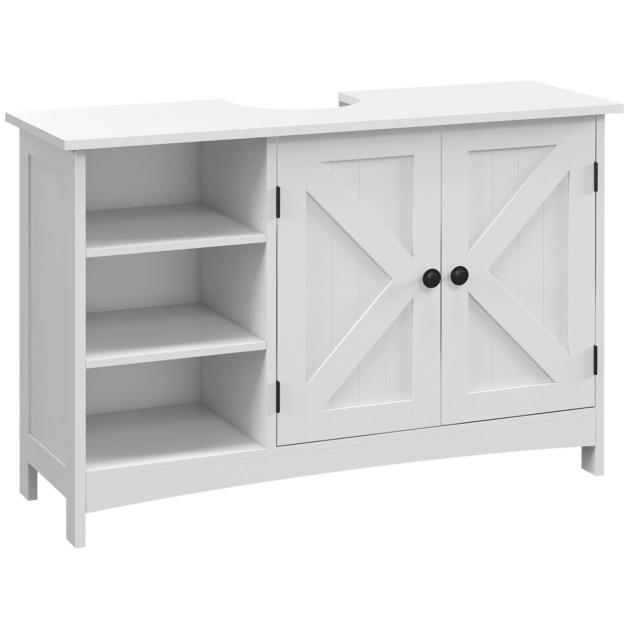 Meuble sous lavabo, meuble de salle de bain, étagères réglables, placard 2 portes, meuble sous évier, style classique, 90 x 30 x 60 cm, blanc - Image 11