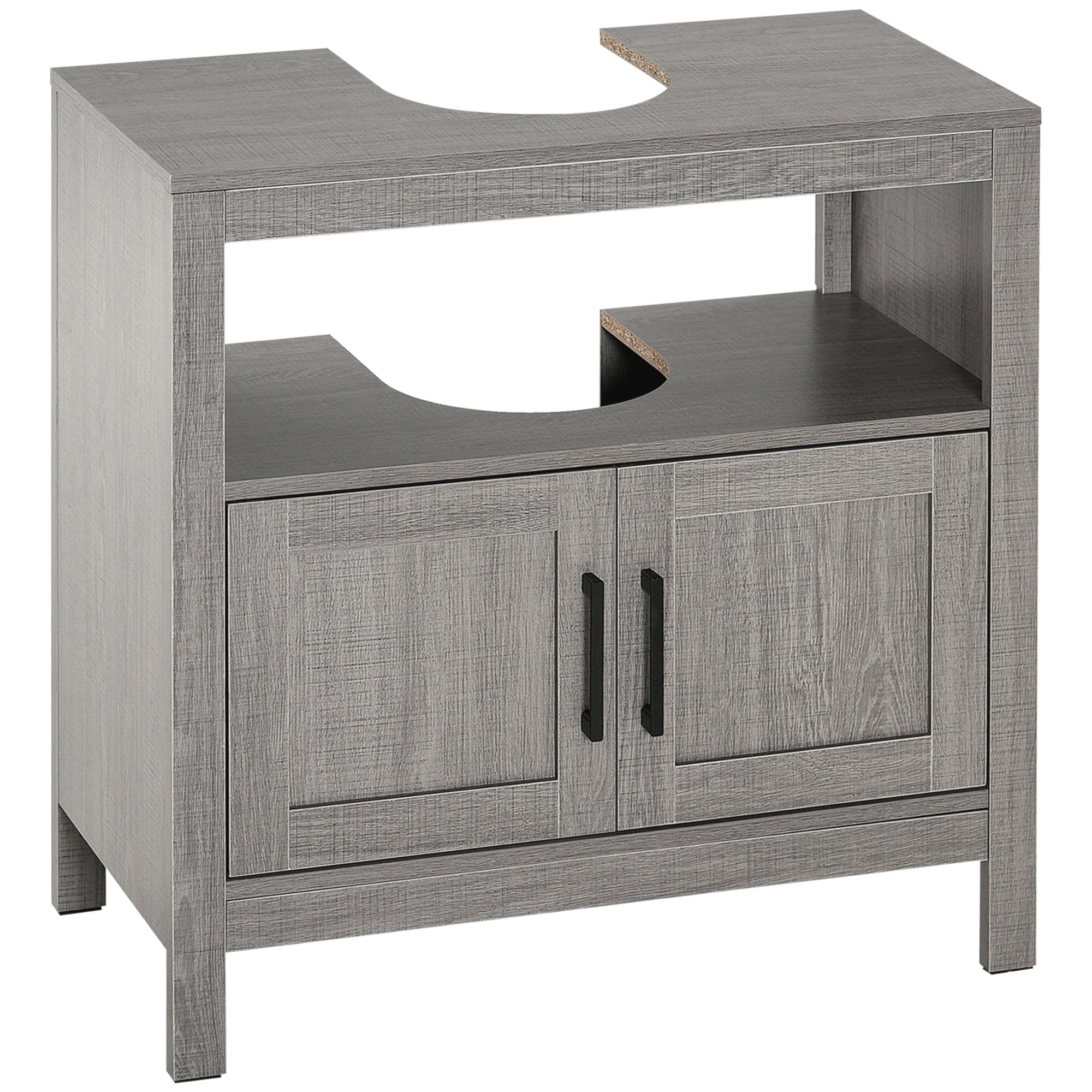 Meuble sous lavabo meuble sous évier meuble de salle de bain sous lavabo avec 2 portes et étagère - 60 x 30 x 60 cm - gris - Image 2