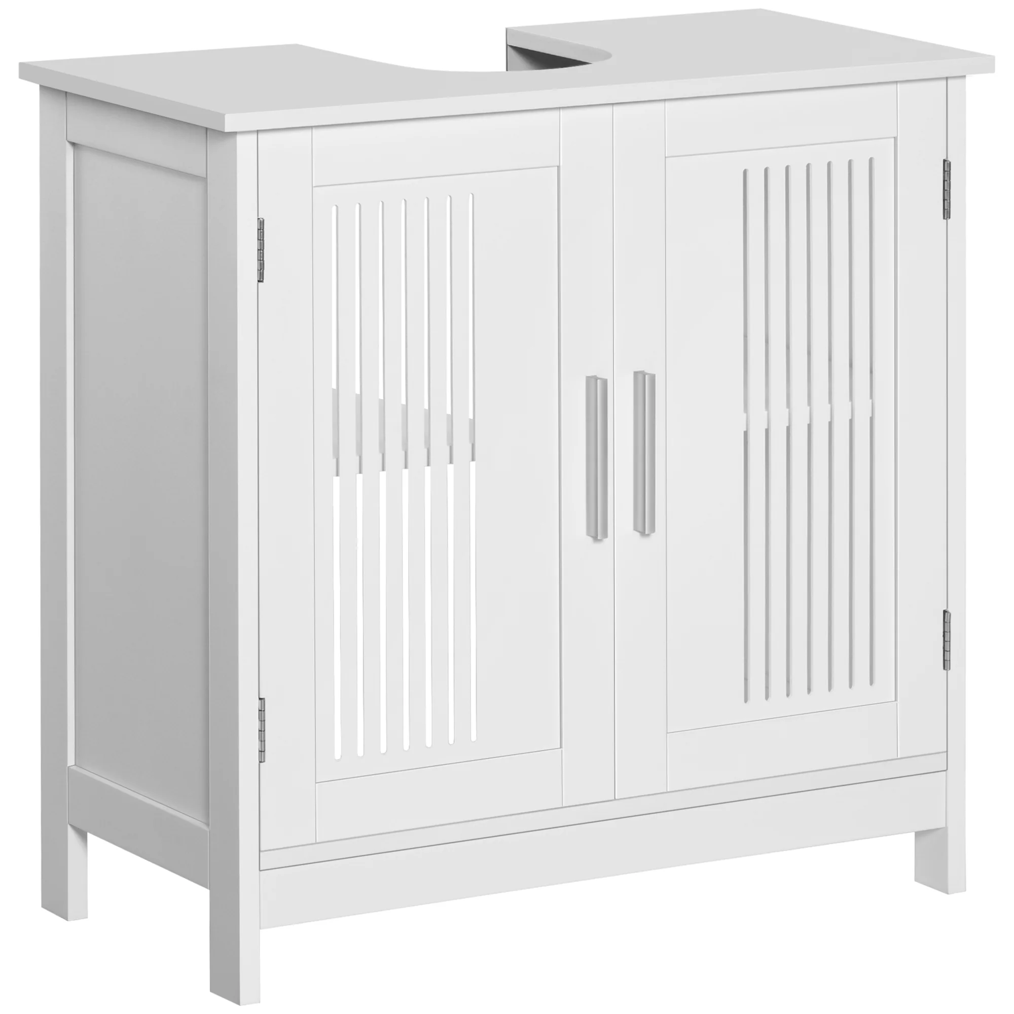 Meuble sous lavabo salle de bain - meuble sous-vasque - 2 portes rainurées avec étagère réglable - poignées alliage aluminium - dim. 60L x 30l x 60H cm - MDF blanc - Image 2