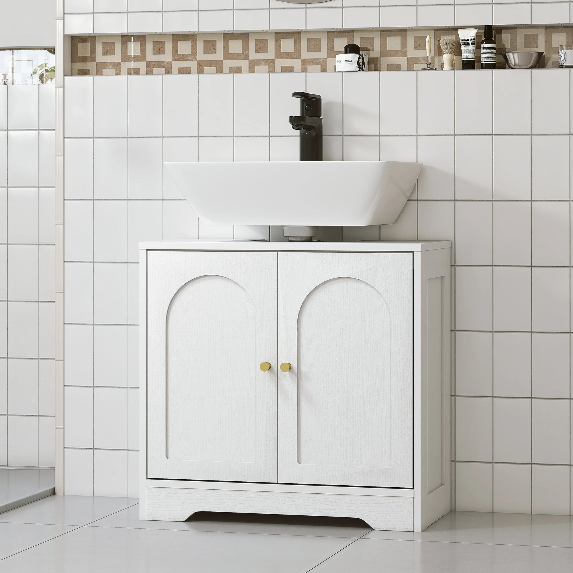 Meuble sous lavabo salle de bain meuble sous vasque armoire de rangement pour lavabo - placard à portes et étagère réglable, pour bassin avec ou sans pédestal, 60 x 30 x 65 cm, blanc - Image 10