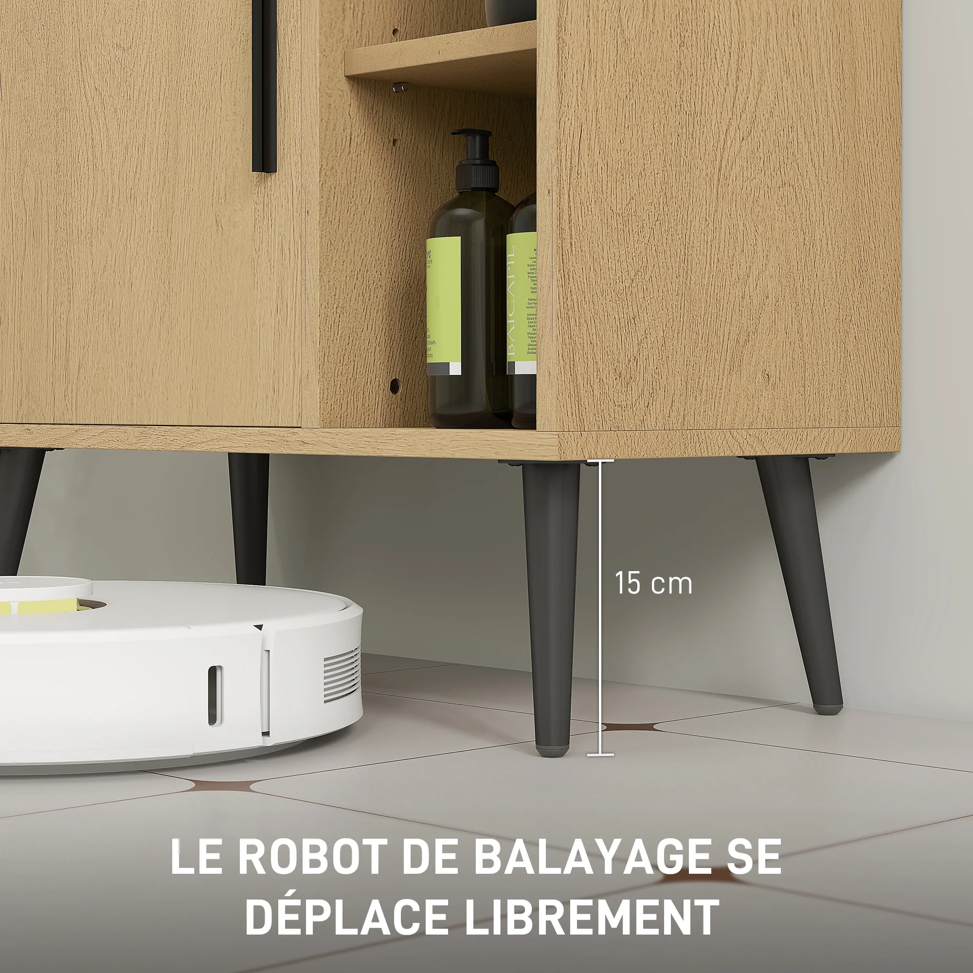 Meuble sous lavabo salle de bain, meuble sous vasque industriel avec porte à fermeture progressive et étagère réglable, 60 x 30 x 59,5 cm, chêne - Image 8