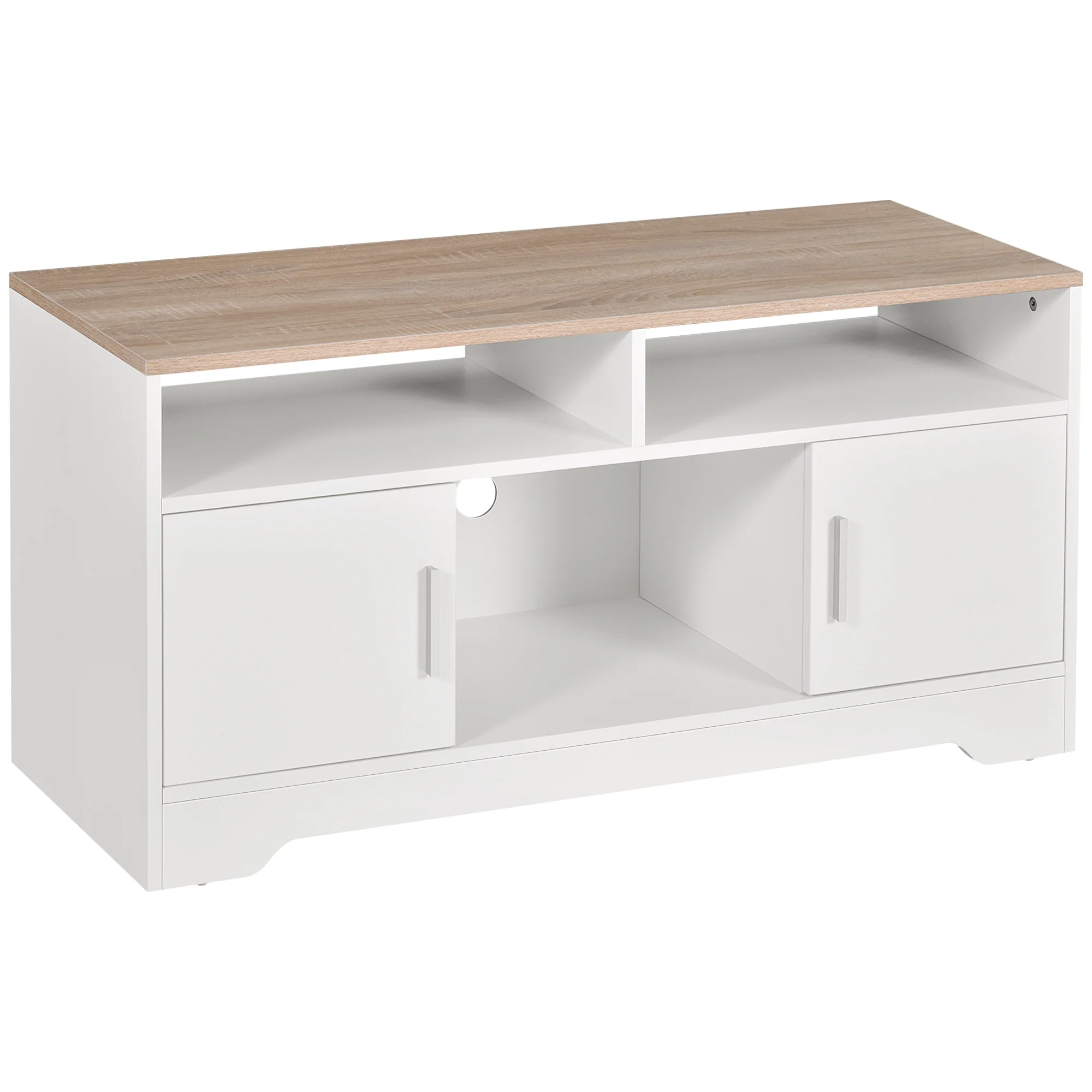 Meuble TV Banc TV en Bois Grand Espace de Rangement avec 2 Compartiments Ouverts 2 Armoires à Porte Une Armoire Ouverte 105 x 40 x 52 cm Blanc - Image 2