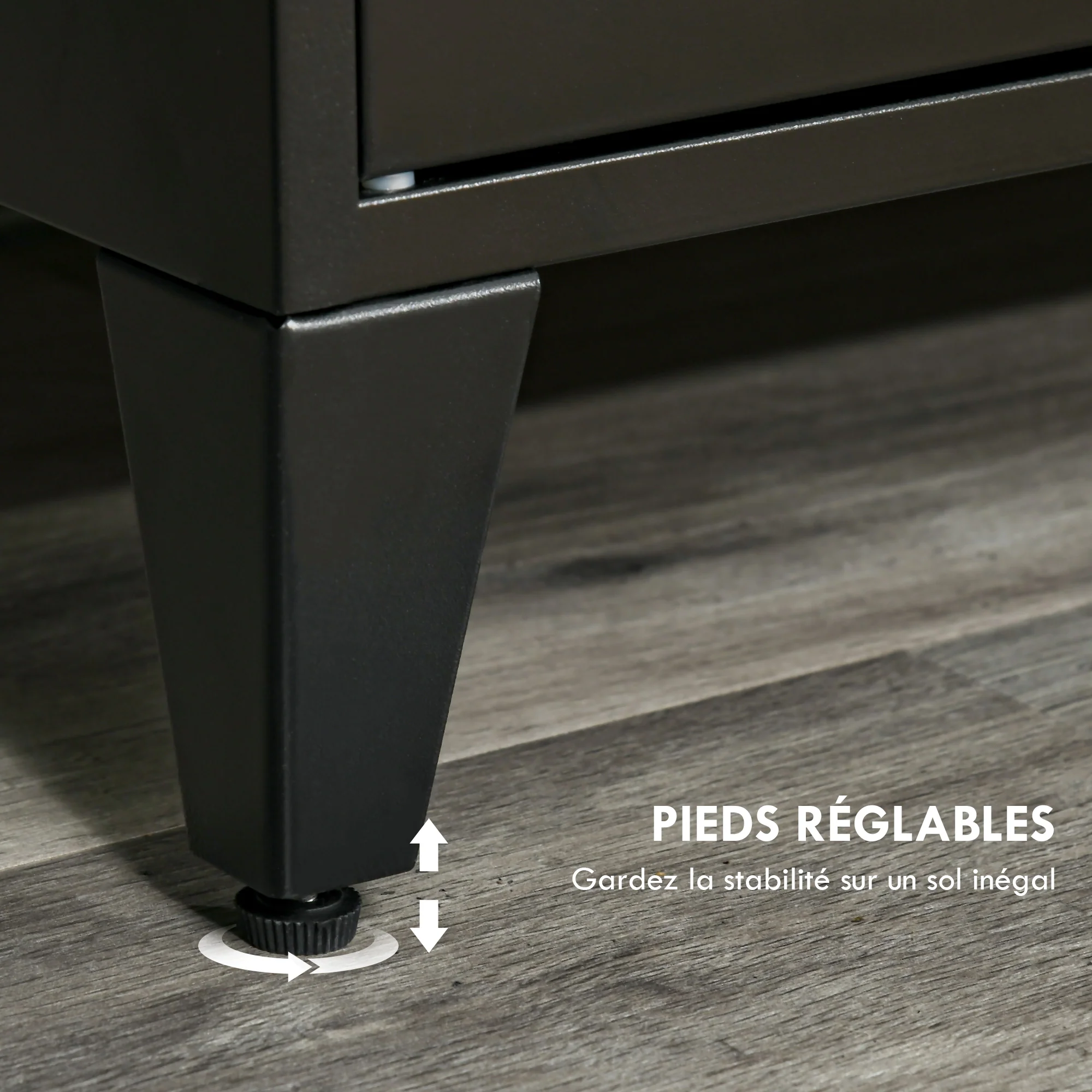 Meuble TV Banc TV pour téléviseurs de 55'' avec 2 Placards Pieds Réglables Cadre métalique noir Plateau en Bois Naturel 150 x 40 x 50 cm - Image 7