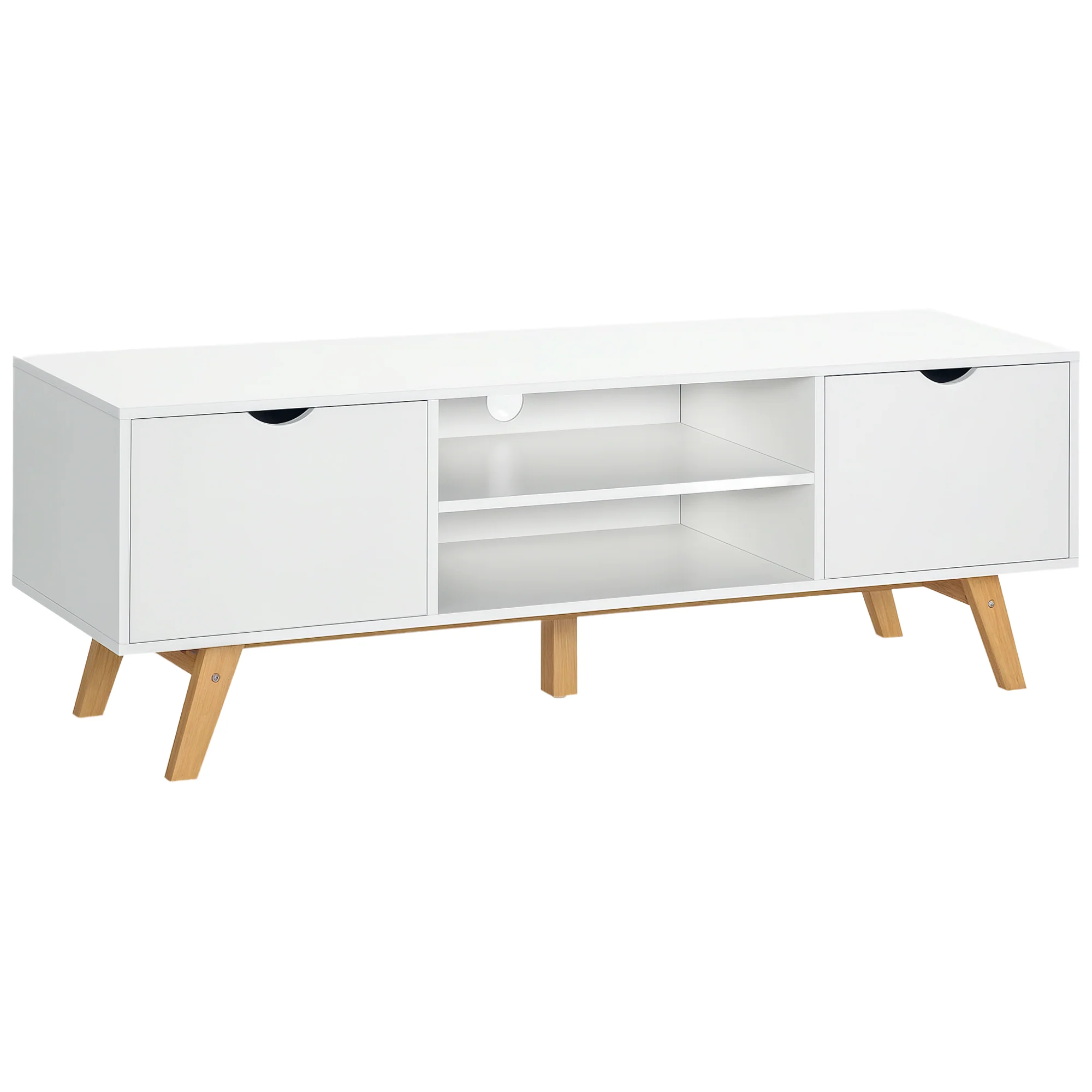 Meuble TV Banc TV sur Pied Moderne Scandinave 2 Portes 2 niches en Bois Blanc 150L x 39l x 50H cm - Image 11