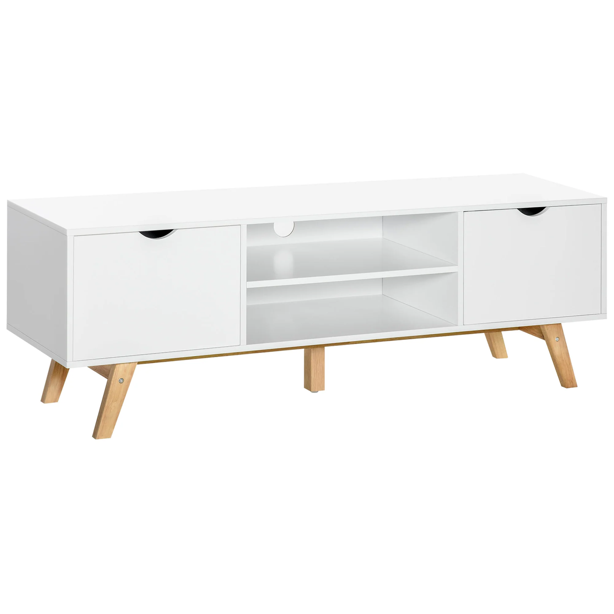 Meuble TV Banc TV sur Pied Moderne Scandinave 2 Portes 2 niches en Bois Blanc 150L x 39l x 50H cm - Image 2
