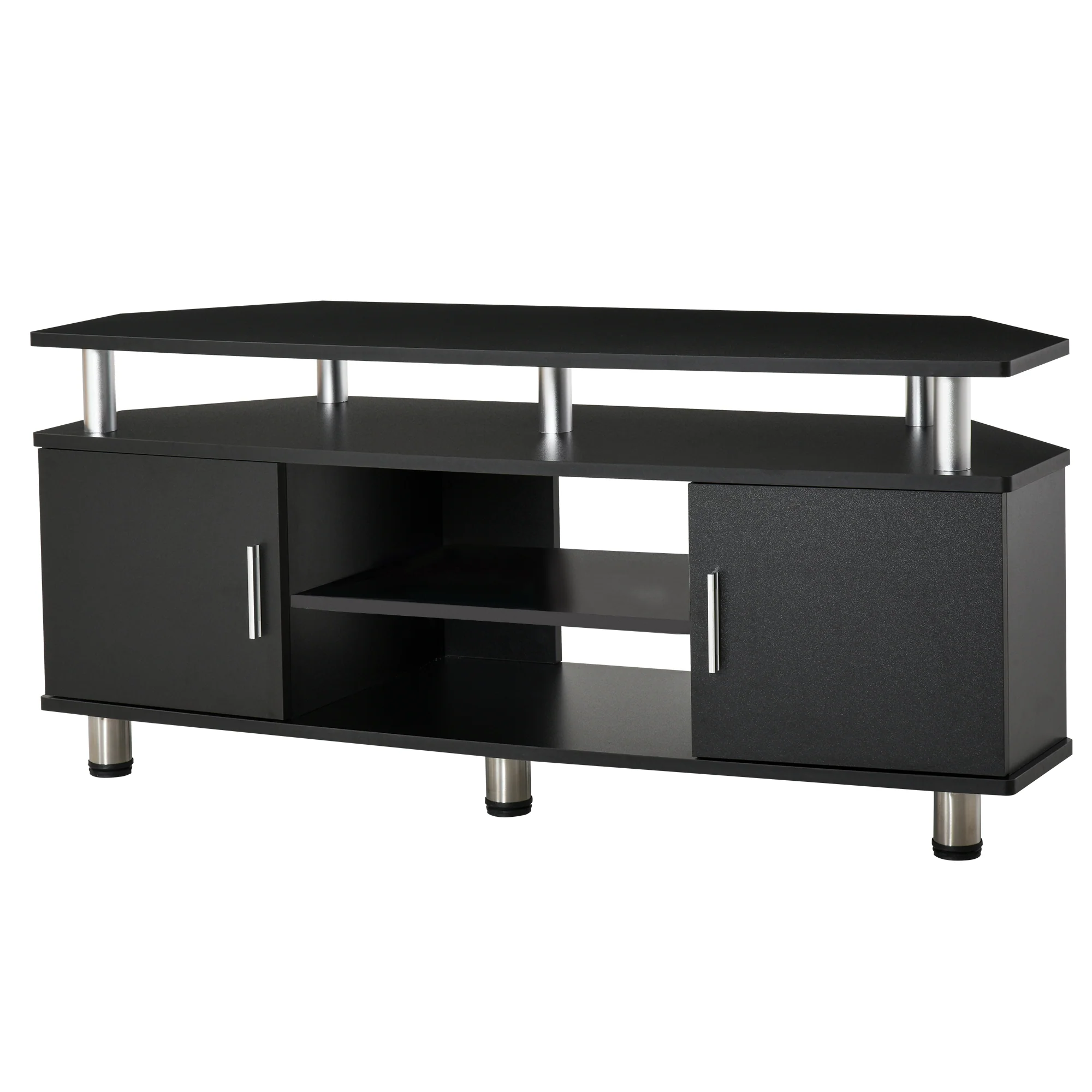 Meuble TV meuble télé bois banc TV pour téléviseur jusqu'à 55 pouces avec grand plateau, placards à portes et compartiment ouvert pour salon chambre à coucher, 120 x 40 x 52 cm, noir - Image 11