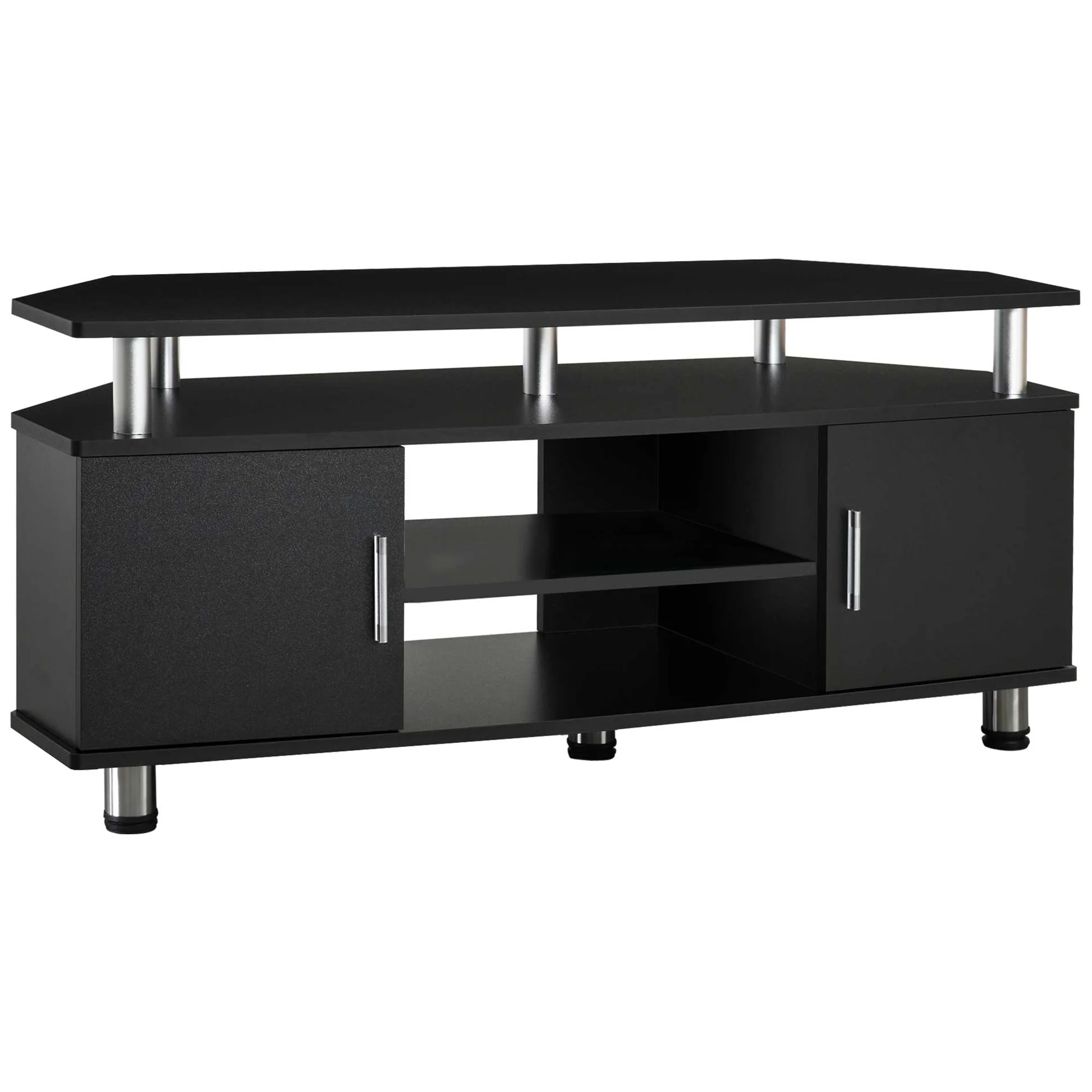 Meuble TV meuble télé bois banc TV pour téléviseur jusqu'à 55 pouces avec grand plateau, placards à portes et compartiment ouvert pour salon chambre à coucher, 120 x 40 x 52 cm, noir - Image 2