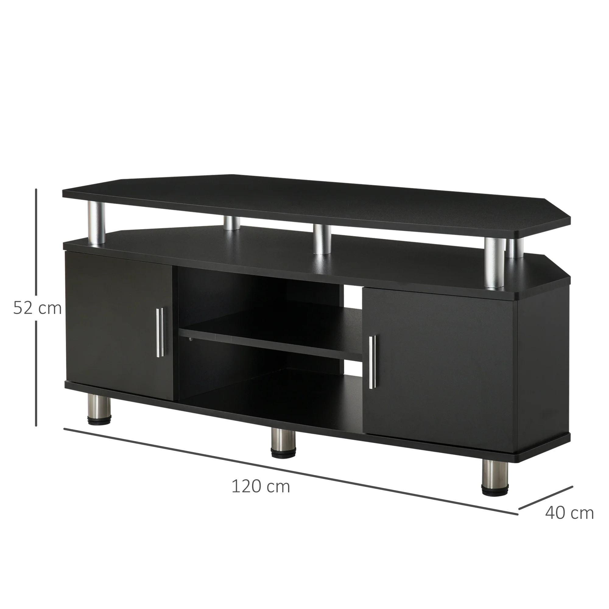 Meuble TV meuble télé bois banc TV pour téléviseur jusqu'à 55 pouces avec grand plateau, placards à portes et compartiment ouvert pour salon chambre à coucher, 120 x 40 x 52 cm, noir - Image 4