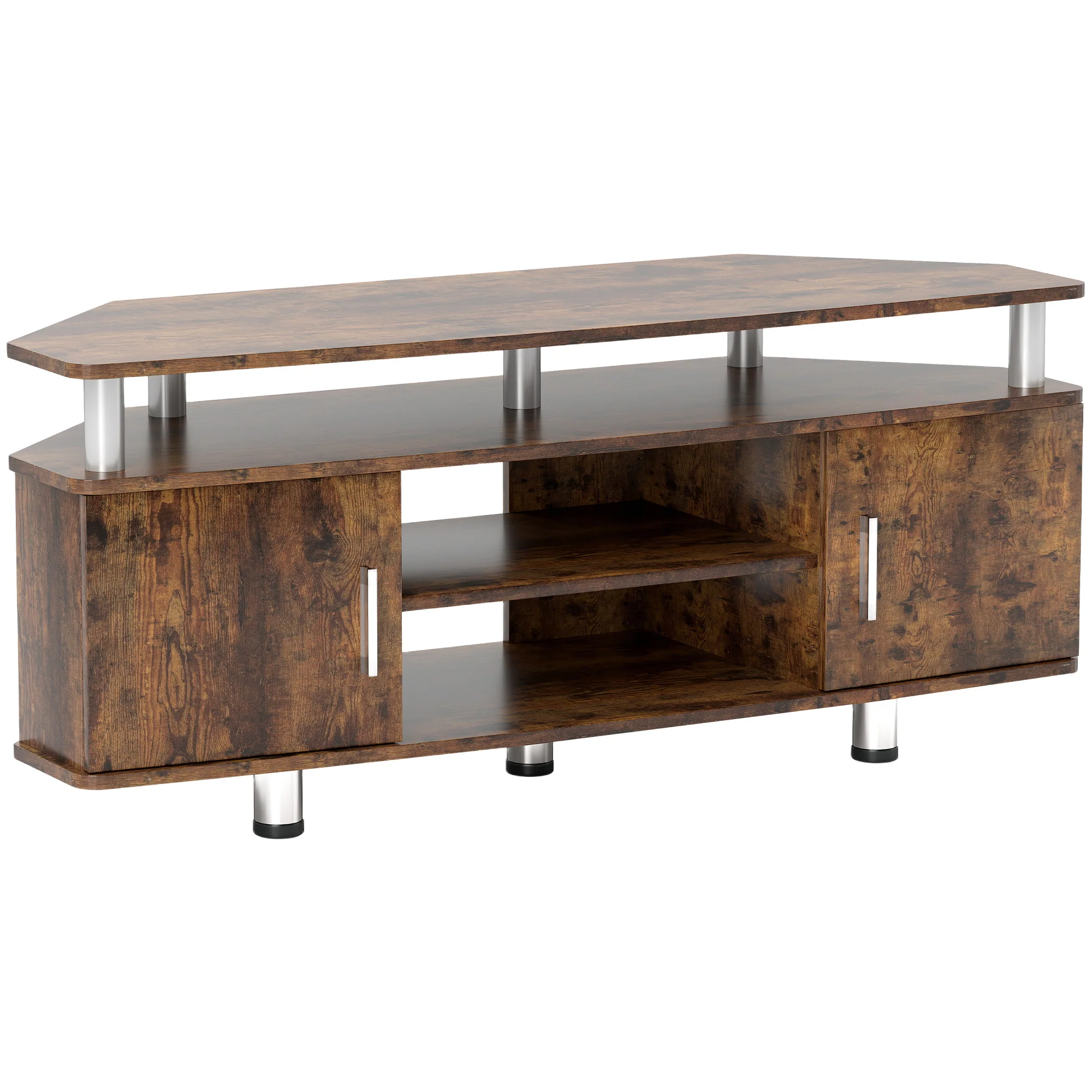 Meuble TV meuble télé bois banc TV pour téléviseur jusqu'à 55 pouces avec grand plateau, placards à portes et compartiment ouvert pour salon chambre à coucher, 120 x 40 x 52 cm, marron - Image 2