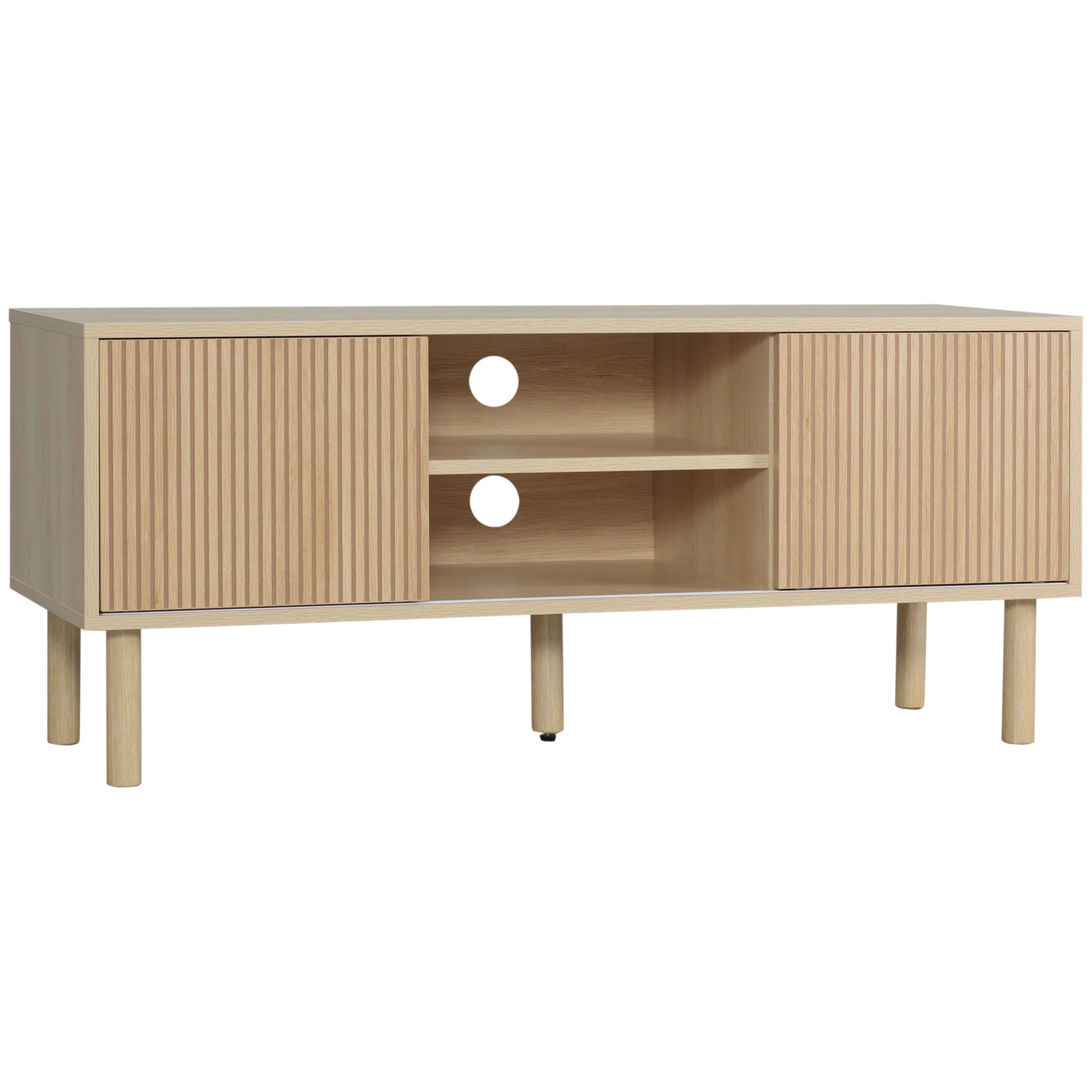 Meuble TV support TV pour télévision jusqu'à 50 pouces 2 portes coulissantes et 2 niches avec passe-câbles - 115 x 40 x 49 cm - Image 11