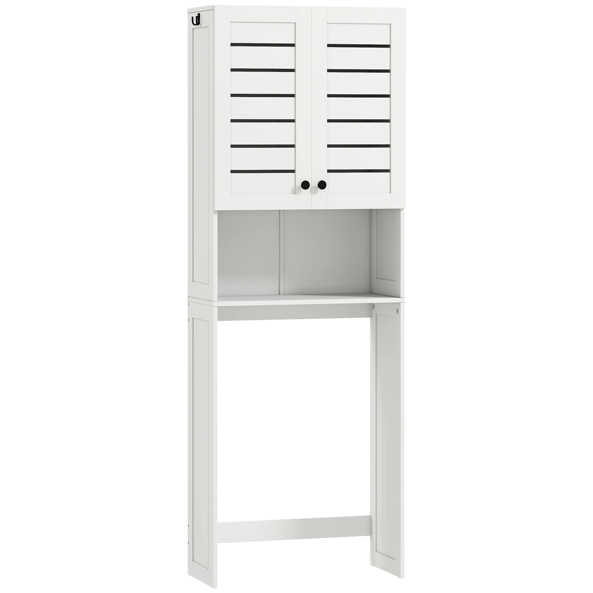 Meuble WC dessus de toilette/machine à laver avec placard à porte double, étagères, meuble toilettes WC rangement armoire salle de bain avec niches et portes à persiennes, 67x31,5x190cm, blanc - Image 2