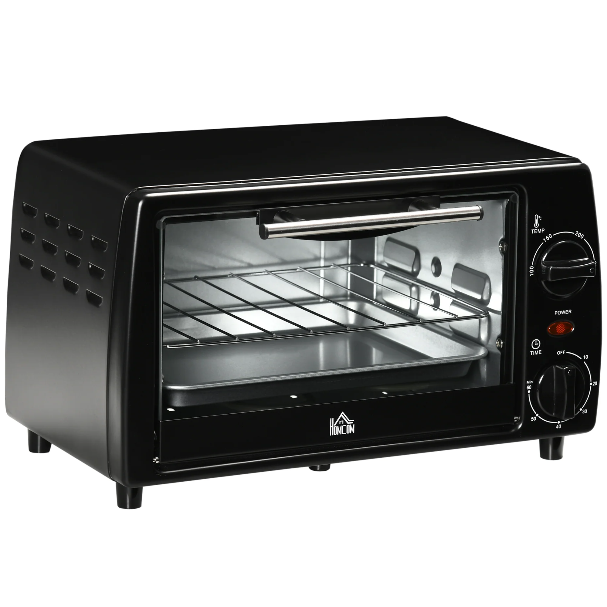 Mini four électrique 10L avec 1 grille et 1 plateau, température réglable de 100°C à 230°C, Minuteur 60 min, 36,5x26x22cm, noir - Image 2