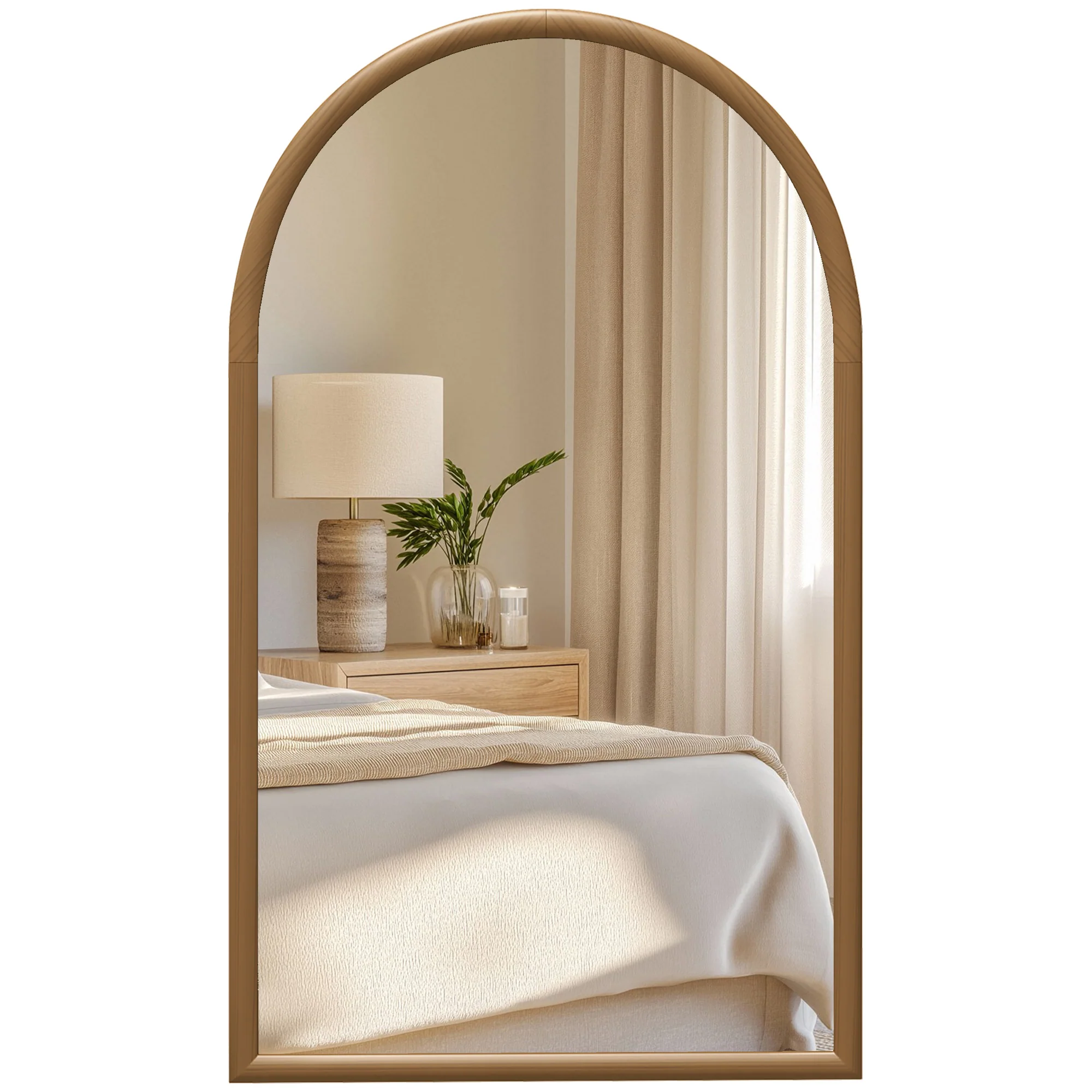 Miroir mural arche, 110 x 65 cm Cadre en bois, Miroir arqué pour le salon, la chambre, l'entrée, brun foncé - Image 11
