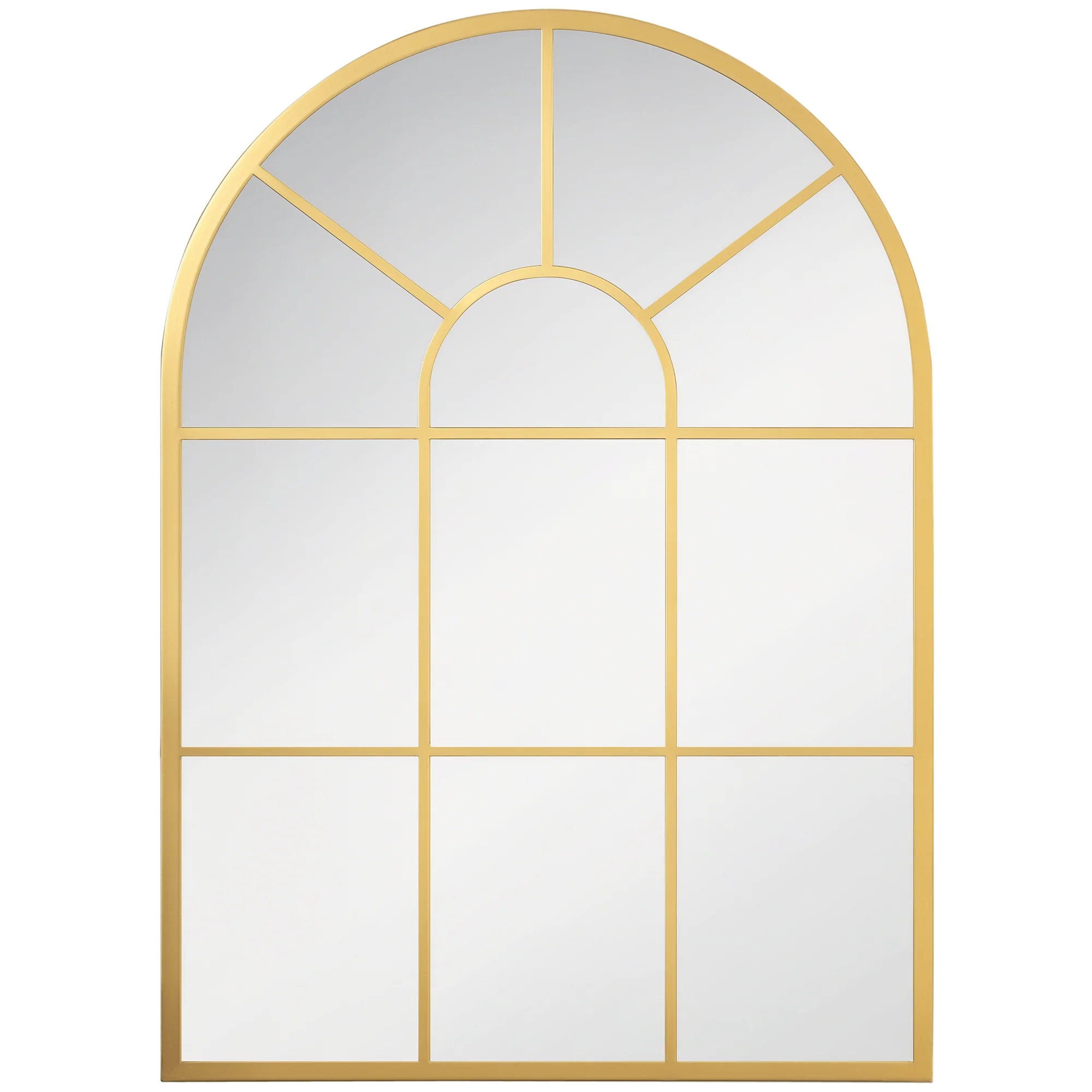 Miroir mural arqué 70 x 50 cm, miroir verrière arche style industriel, miroir de fenêtre arqué avec cadre métallique, pour salon, chambre, couloir, doré - Image 11