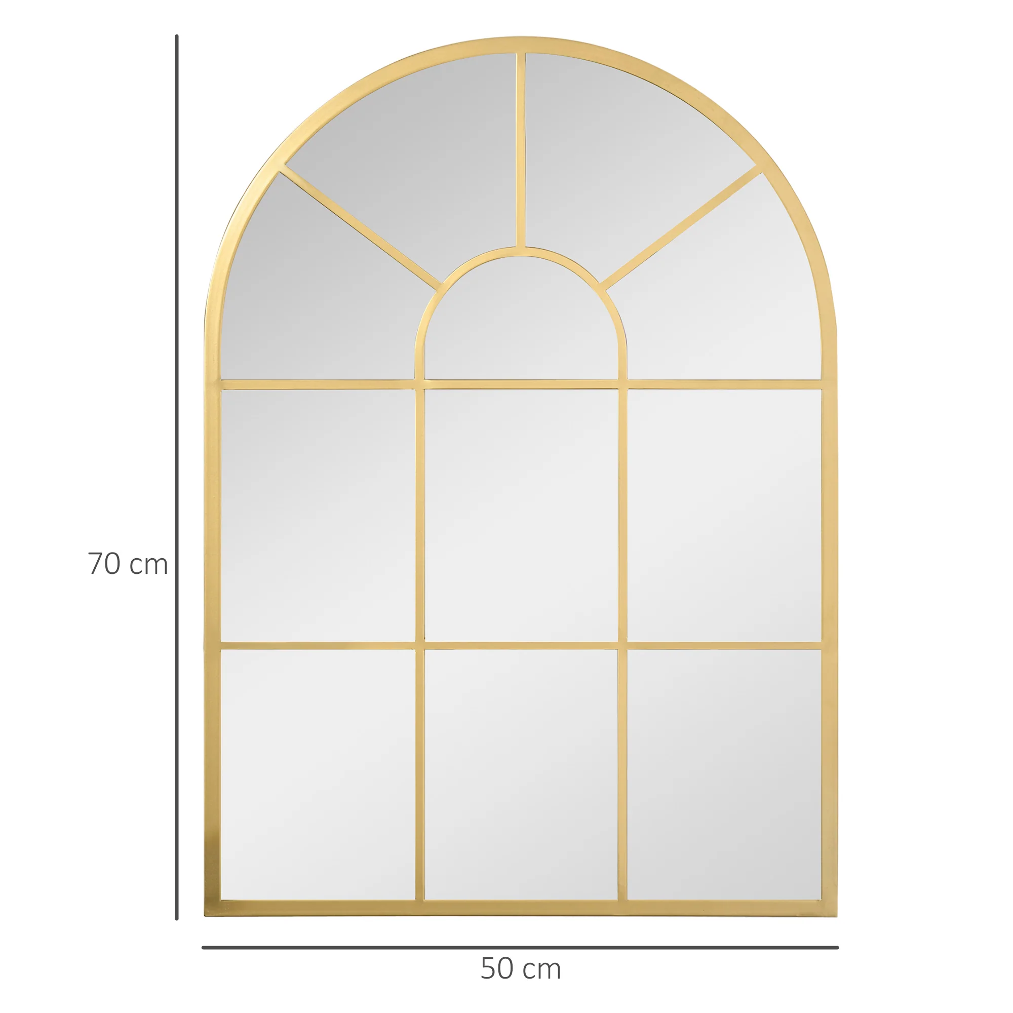 Miroir mural arqué 70 x 50 cm, miroir verrière arche style industriel, miroir de fenêtre arqué avec cadre métallique, pour salon, chambre, couloir, doré - Image 4
