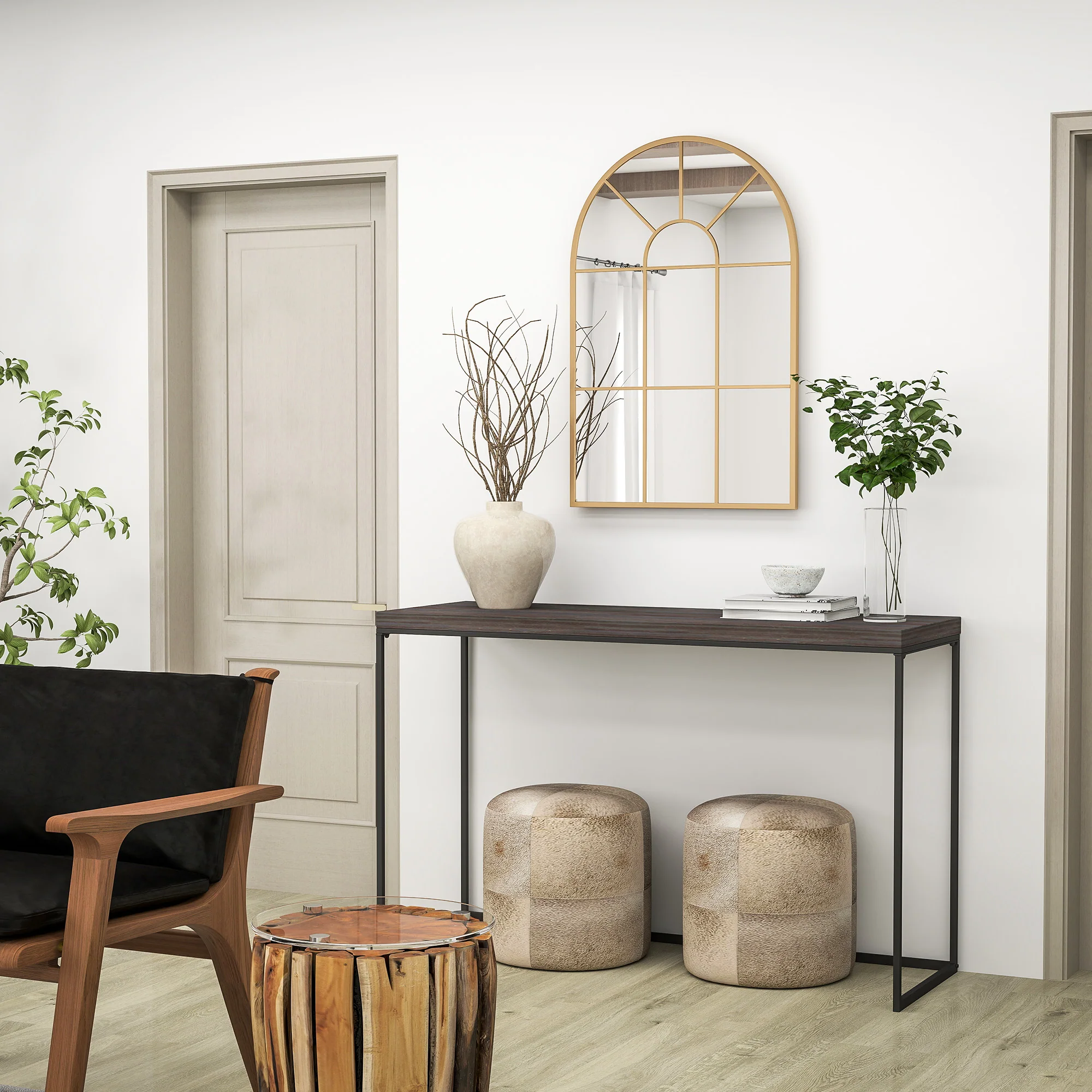 Miroir mural arqué 91 x 60 cm, miroir verrière arche style industriel, miroir de fenêtre arqué avec cadre métallique, pour salon, chambre, couloir, doré - Image 6