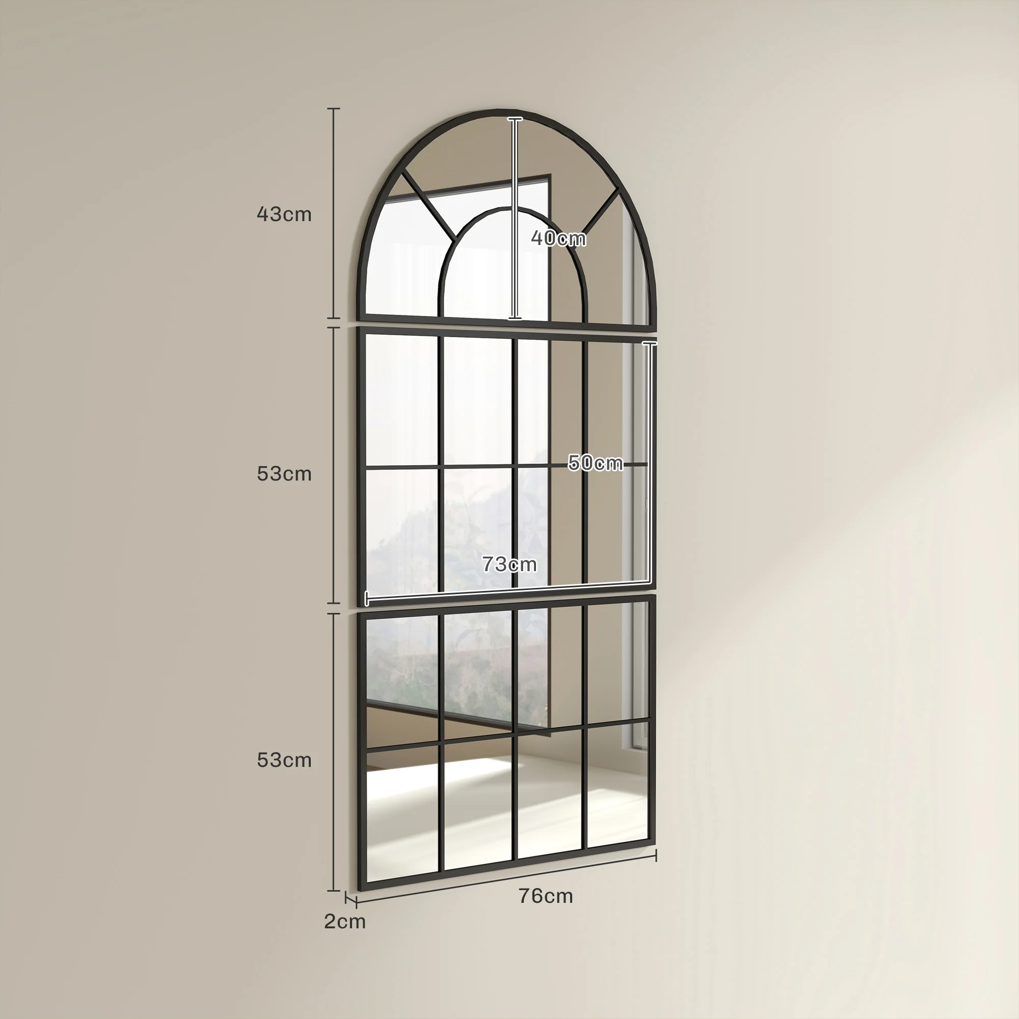 Miroir mural arqué, miroir mural en forme de fenêtre, ensemble de 3 pièces, cadre en métal, pour salon, chambre à coucher, couloir, 76 x 149 cm noir - Image 4