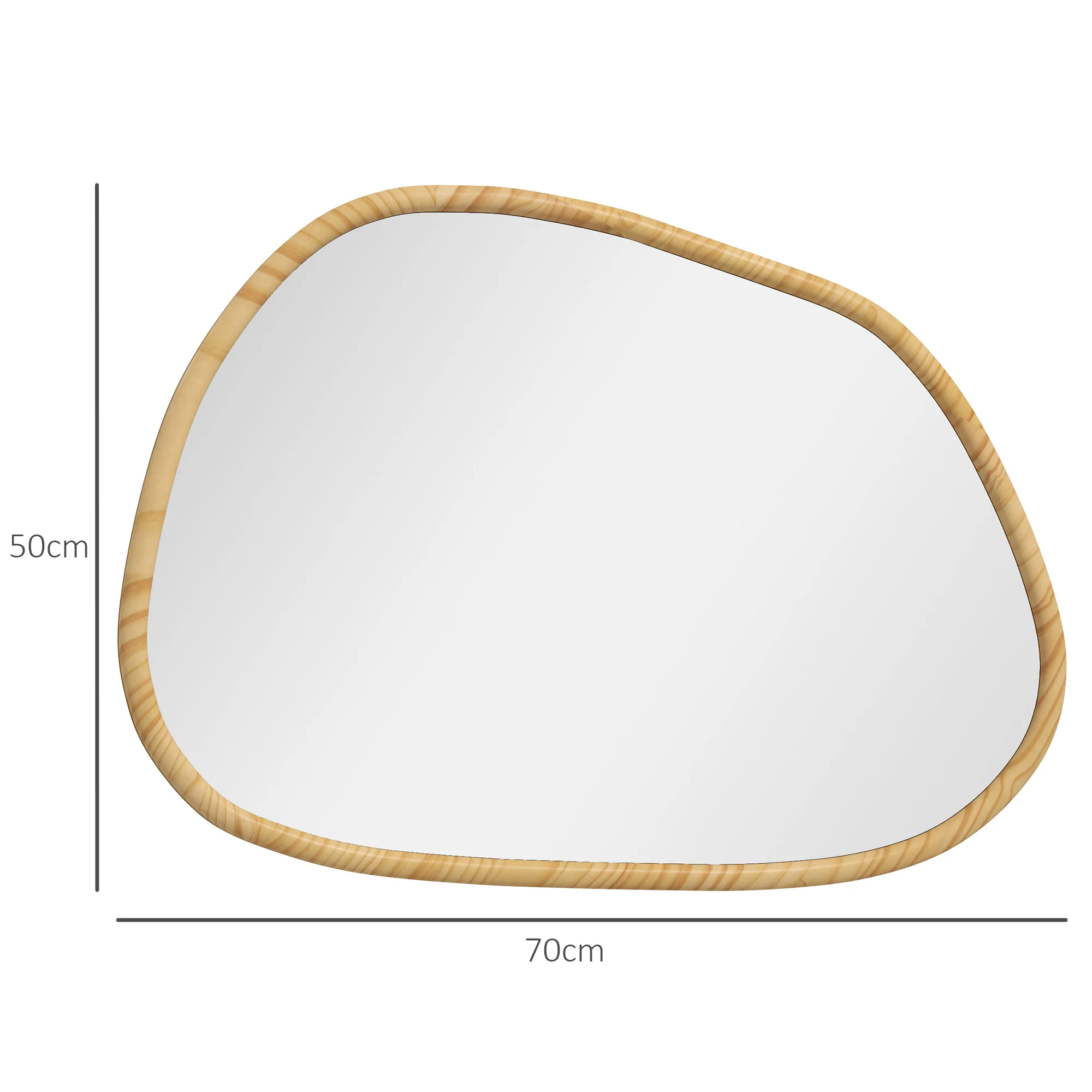 Miroir mural, miroir décoratif, forme organique, 70 x 50 cm, horizontal ou vertical, avec cadre en bois de pin, miroir suspendu pour salle de bain, chambre, salon, couloir, naturel - Image 4