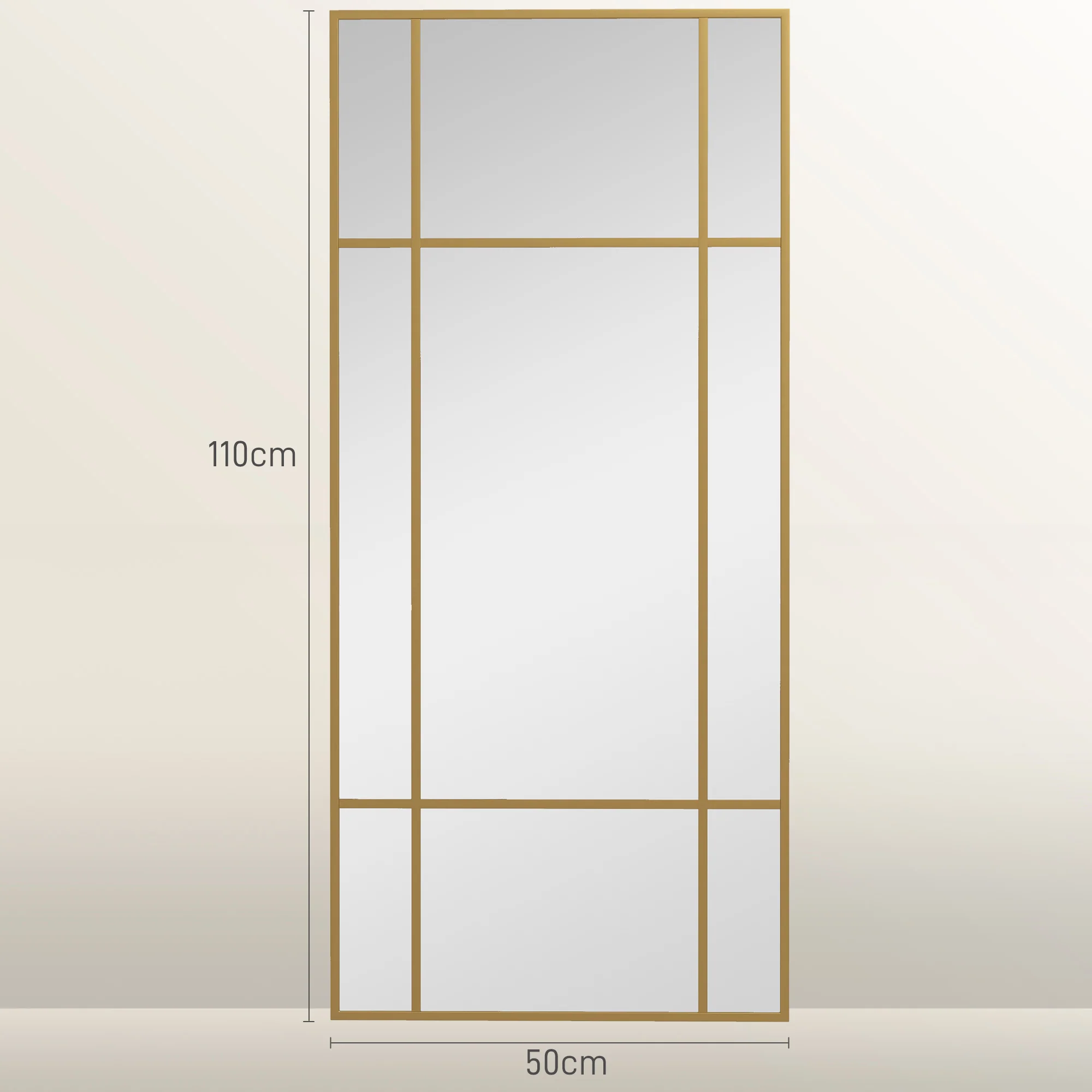 Miroir mural verrière rectangulaire style fenêtre, horizontal ou vertical avec 4 crochets, en métal doré - 110x50 cm - Image 4