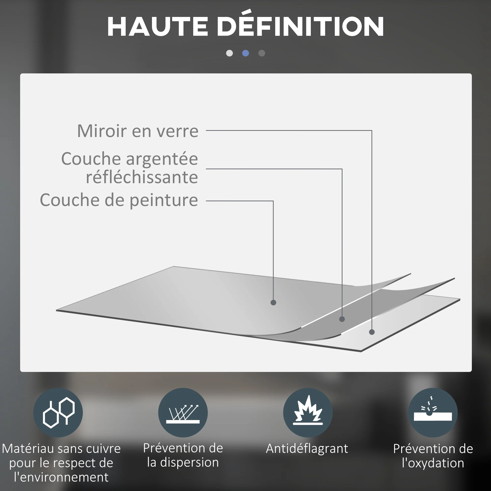 Miroir rond lumineux LED miroir mural de salle de bain 80 cm avec éclairage interrupteur tactile système antibuée luminosité réglable 20,5W+26W blanc et argent - Image 9