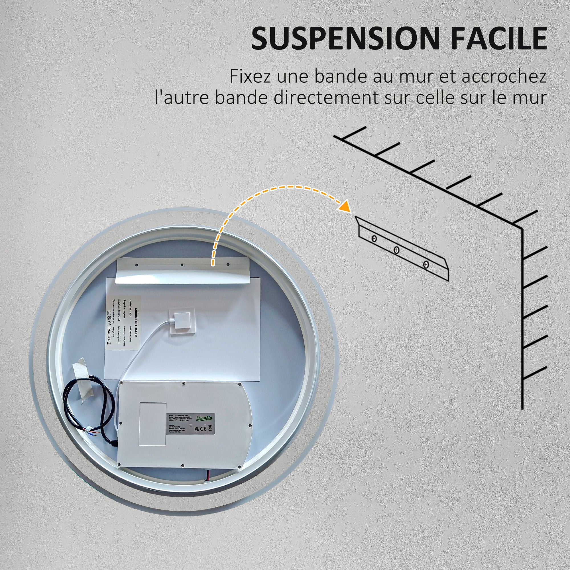 Miroir salle de bain avec éclairage Ø 60 cm miroir rond lumineux 3 couleurs interrupteur tactile système antibuée 29W blanc argent - Image 10