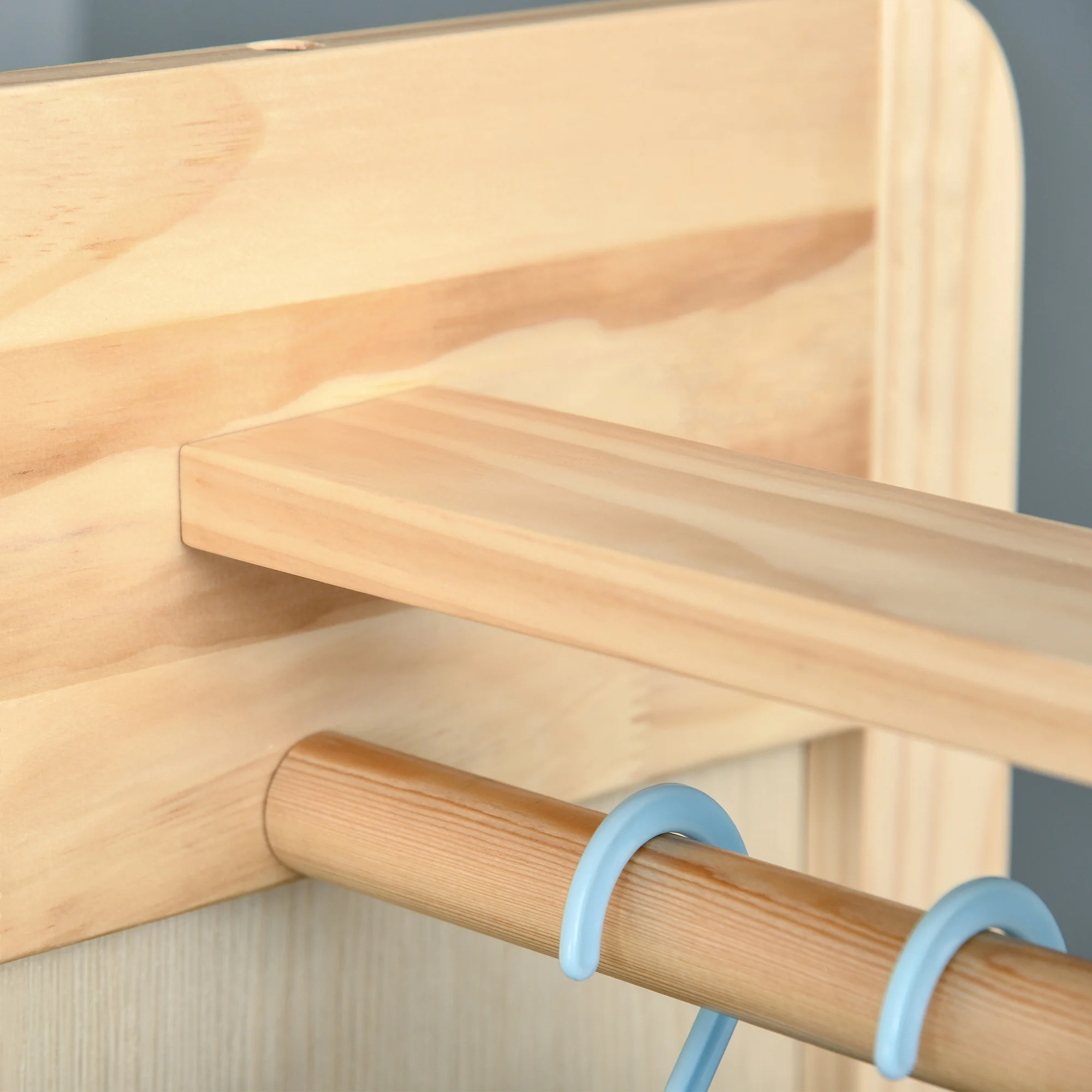 Miroir sur Pied avec roulettes - Portant, 4 patères étagère MDF Aspect Bois Clair - Image 7