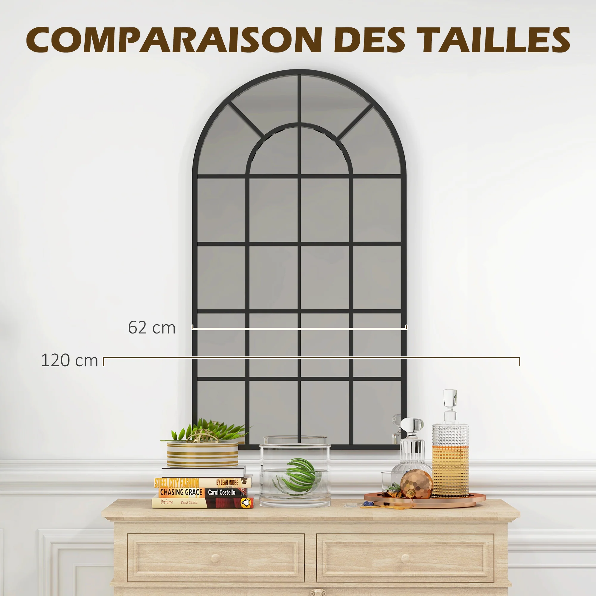 Miroir verrière arche style industriel fenêtre arcade métal noir - 110 x 65 cm - Image 8