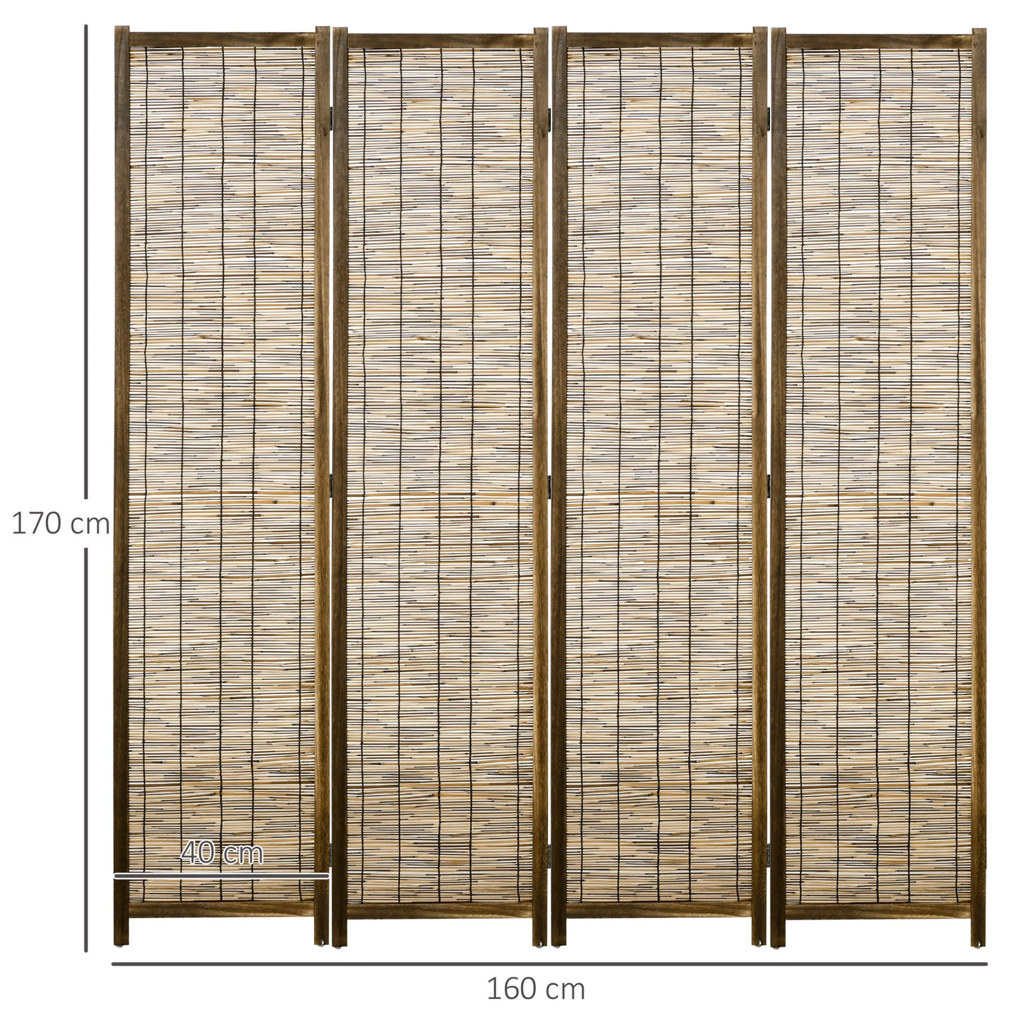 Paravent en bois 4 panneaux 160 x 170 cm séparateur de pièce closion de séparation pliable - naturel - Image 4